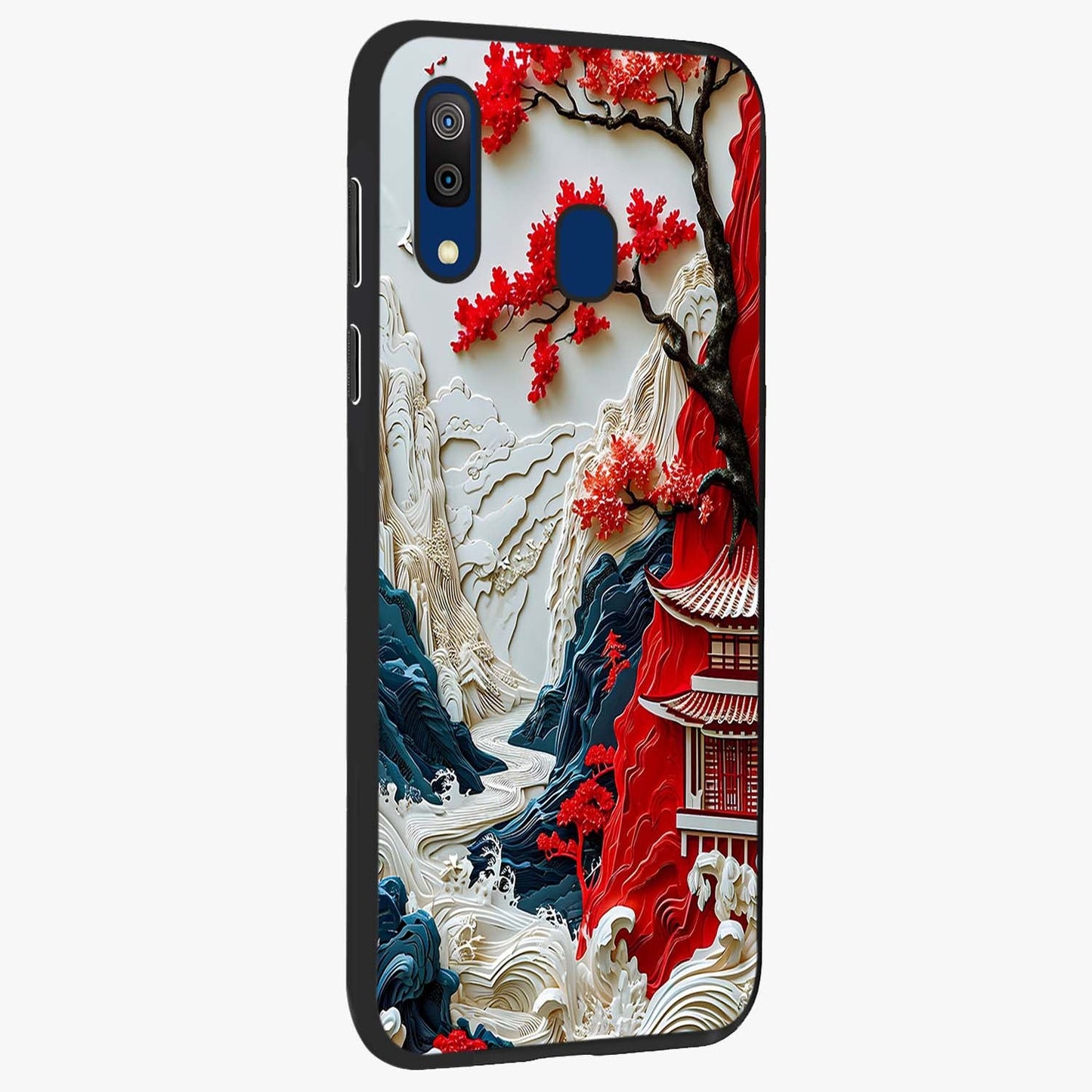 Whispers Of Sakura Waves Glass Case upright view showcasing delicate cherry blossom artwork with elegant nature theme.