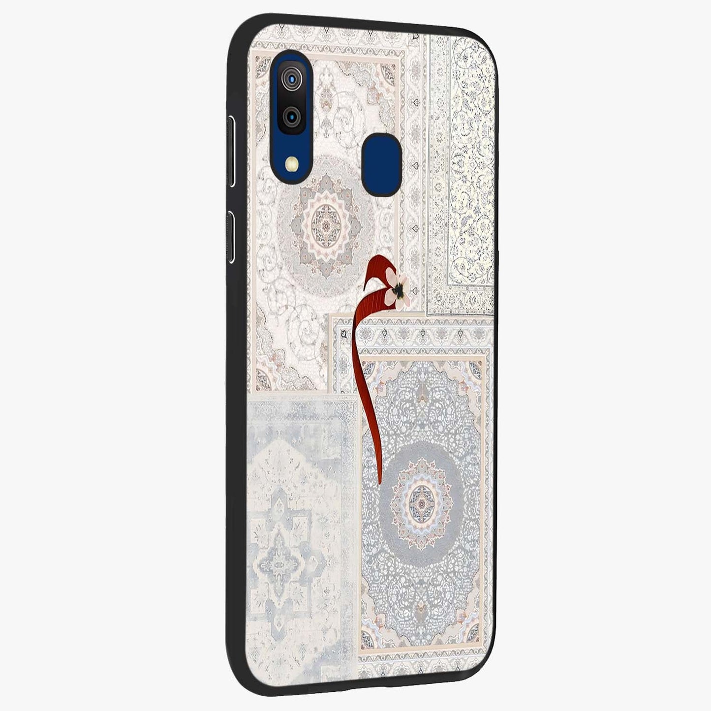 White Aesthetic Bow Glass Case upright view showcasing delicate ribbon bow artwork with cute minimalist theme.