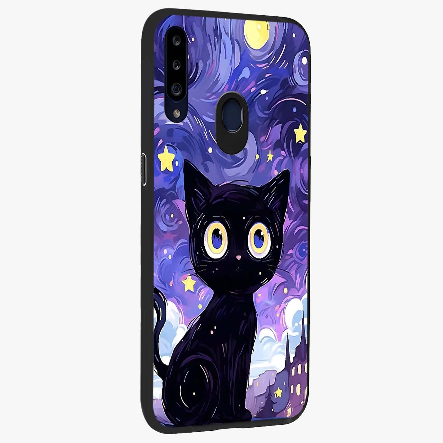 Abstract Cat Art Glass Case upright view showcasing creative feline illustration and aesthetic artistic style.