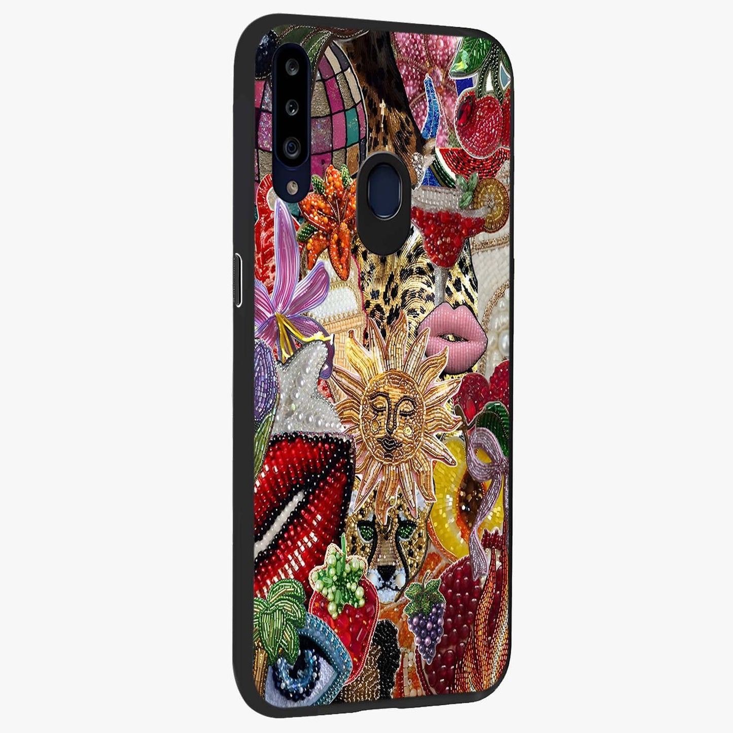 Beaded Fashion Jungle Glass Case upright view showcasing tropical jungle aesthetic with decorative bead elements.