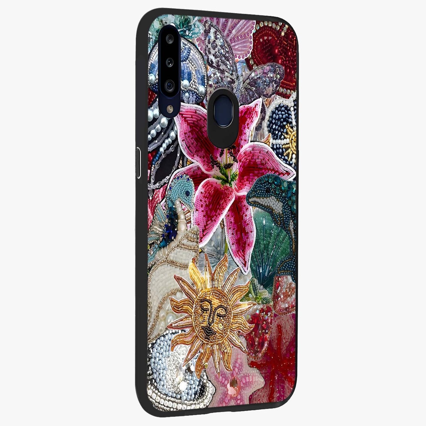 Beaded Garden Fantasy Glass Case upright view showcasing whimsical garden aesthetic with artistic bead details.