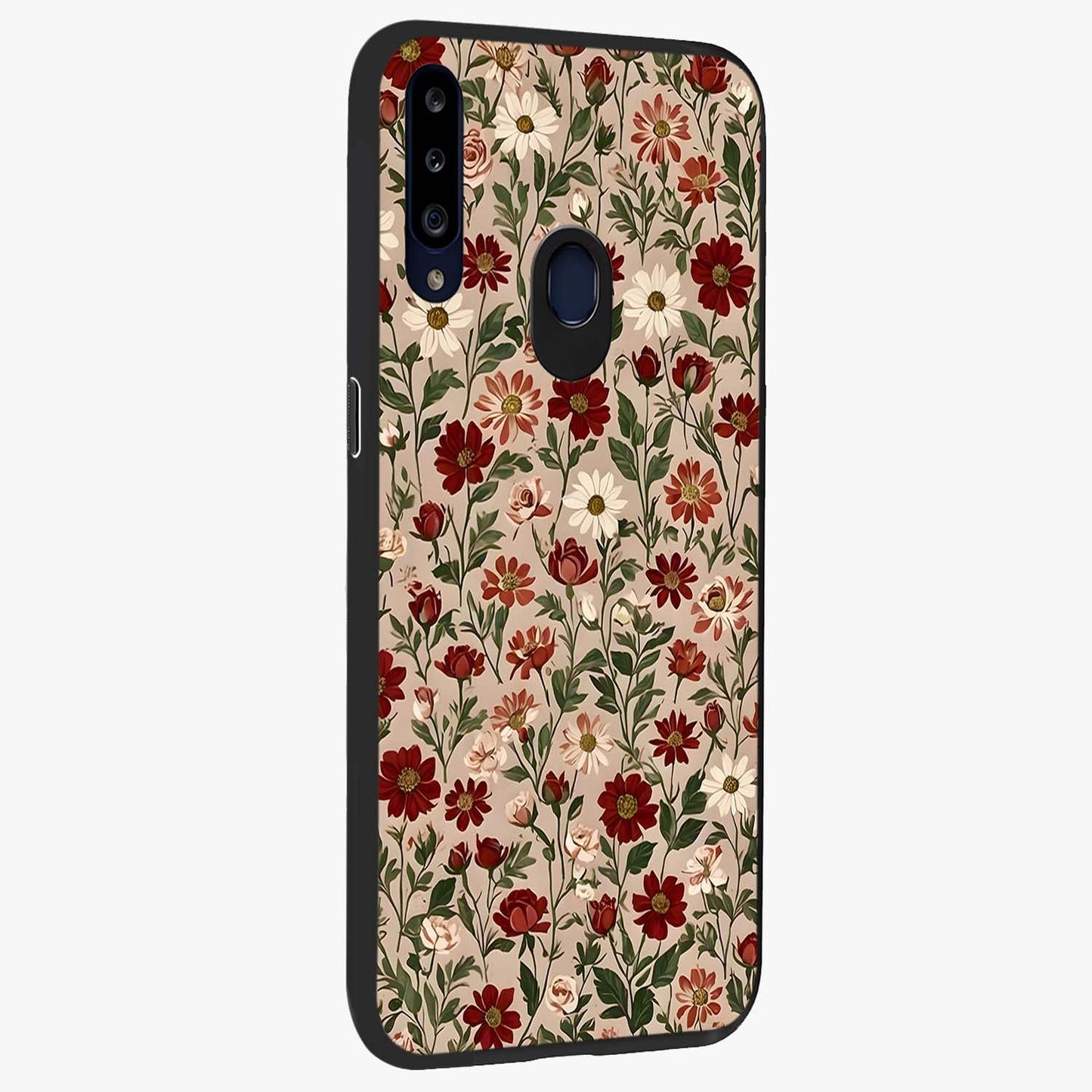 Biege Flower With Leaf Glass Case upright view showcasing delicate beige flower illustration with clean botanical style.