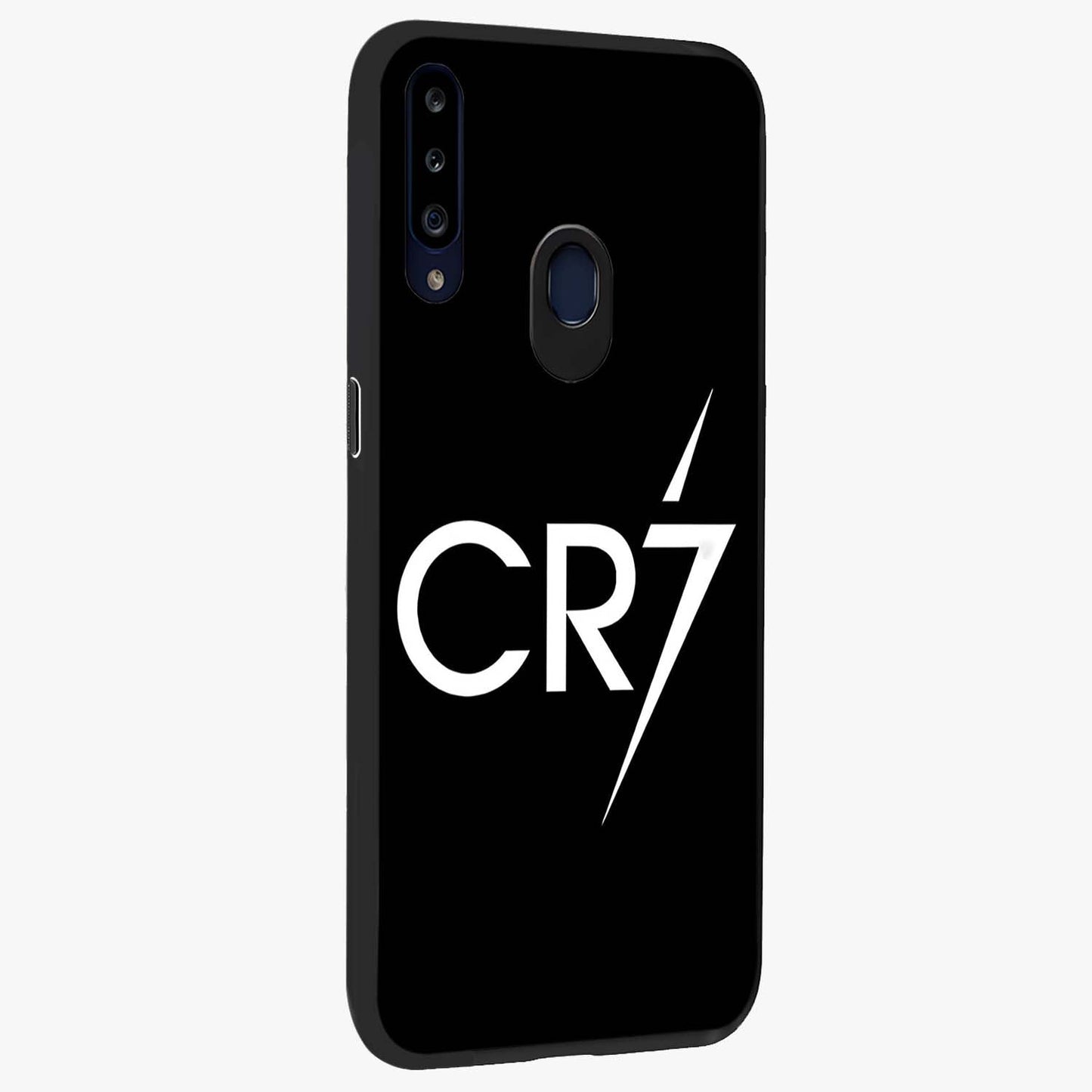 Cr7 Elite Strike Glass Case upright view showcasing energetic football inspired design with modern sports aesthetic.