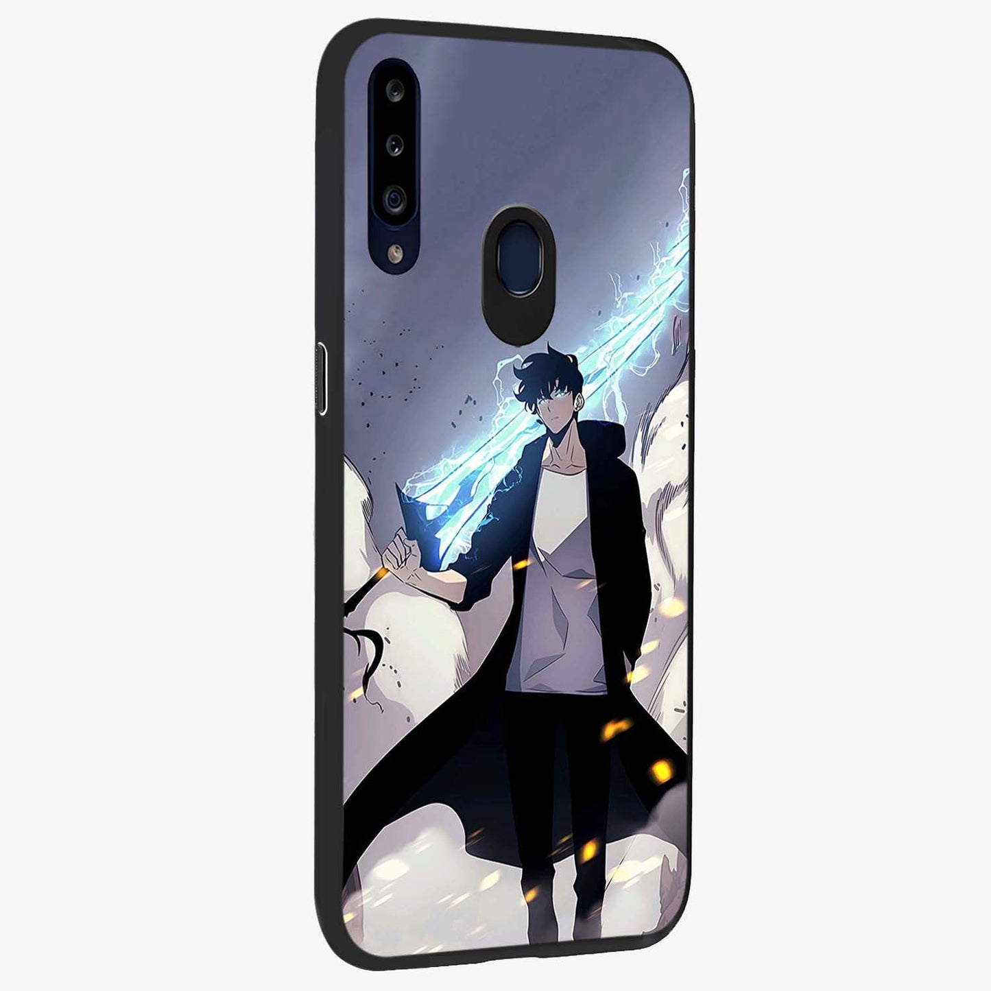 Dark Lightning Anime Warrior Glass Case upright view showcasing dramatic warrior artwork with dark lightning aesthetic.