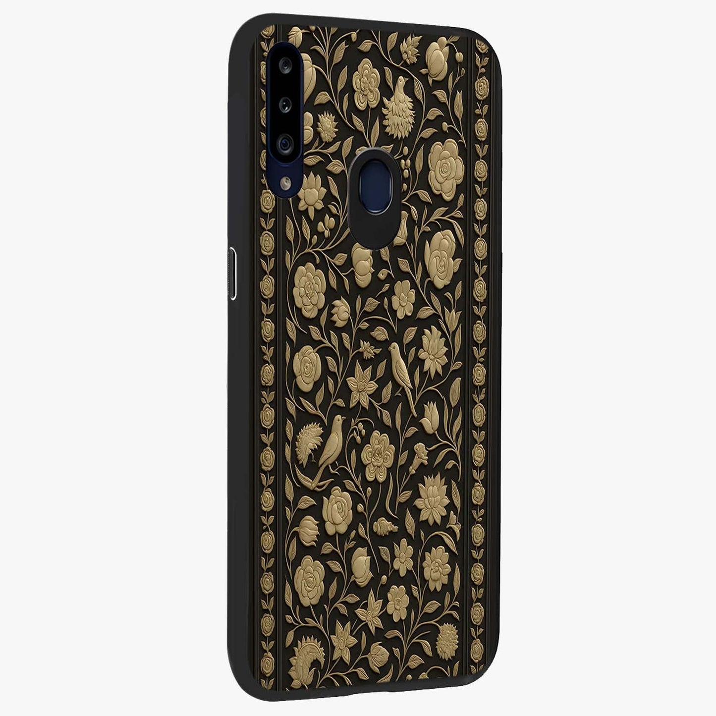 Golden Evil Eye Mandala Glass Case upright view showcasing decorative evil eye mandala artwork with spiritual aesthetic style.