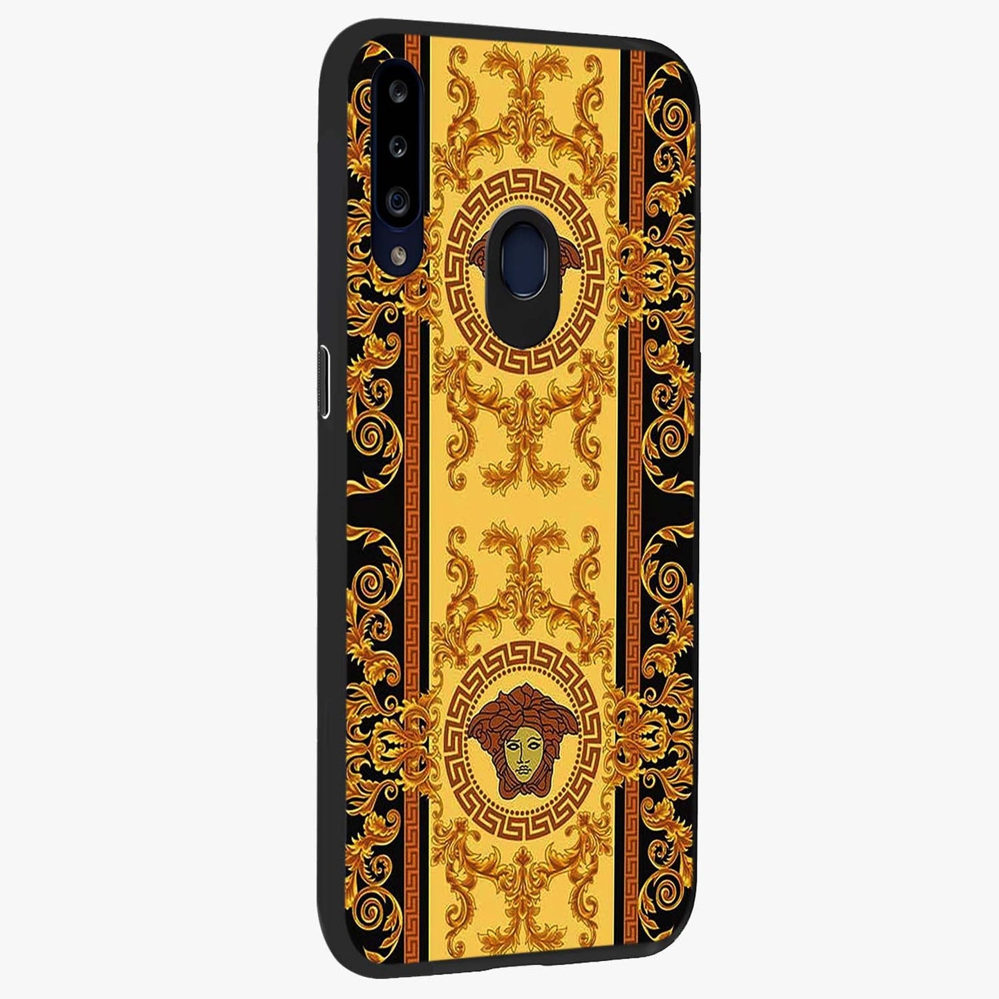 Golden Lotus Glow Glass Case upright view showcasing luminous lotus artwork with peaceful divine theme.