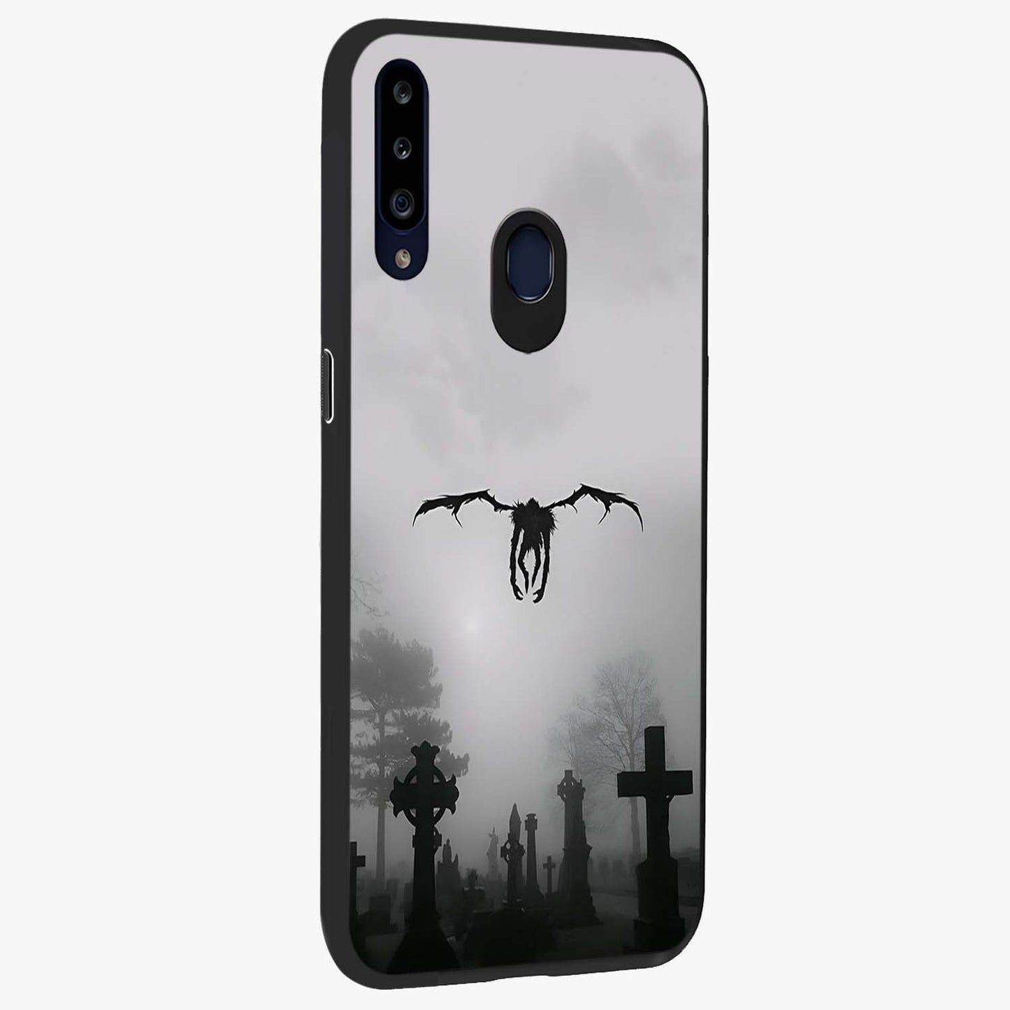 Graveyard Shadow Descent Glass Case upright view showcasing haunting graveyard artwork with dramatic dark theme.