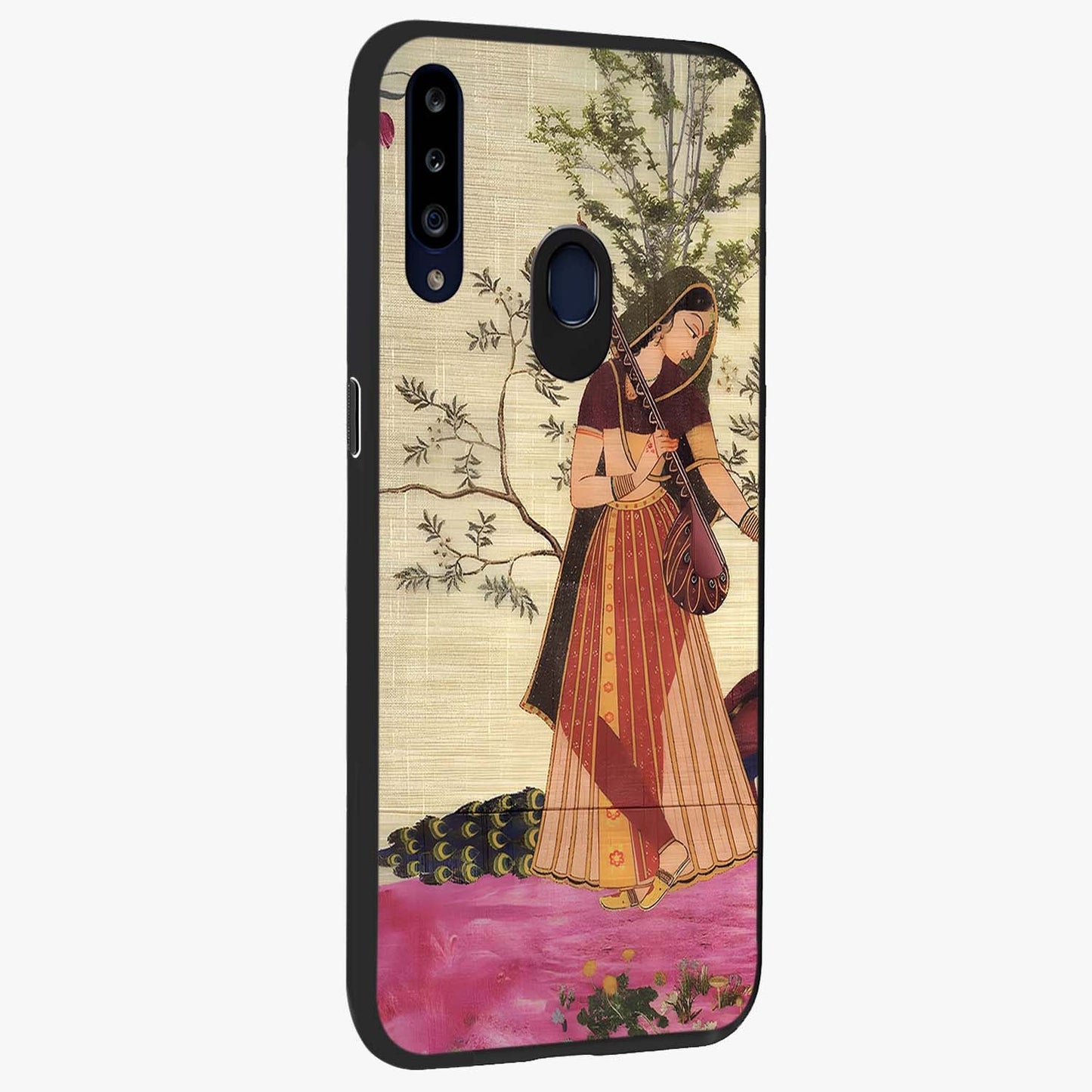 Lady With Veena Art Glass Case upright view showcasing classical veena artwork with traditional artistic theme.