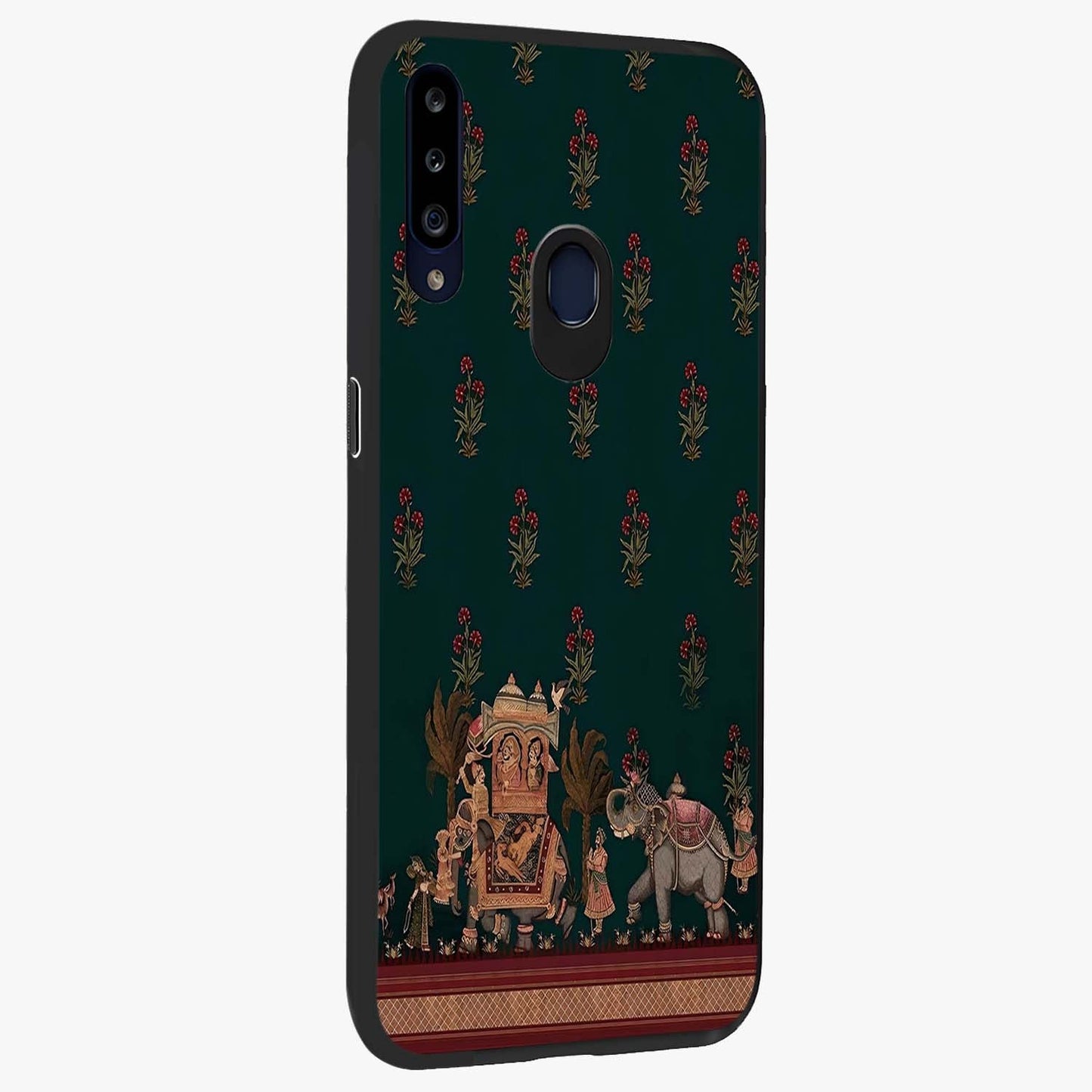 Macmerise Glass Case upright view showcasing bold artistic artwork with contemporary design theme.