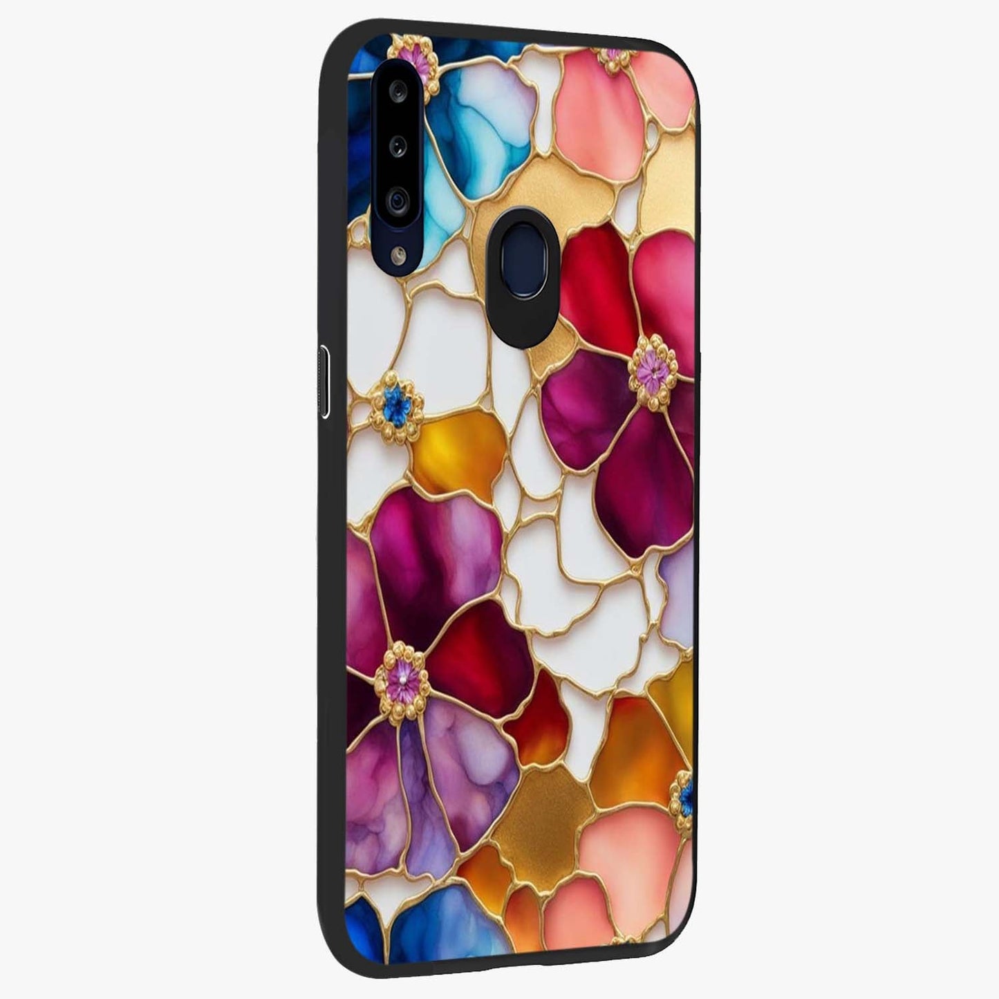 Marble Flower Pattern Glass Case upright view showcasing decorative marble flower artwork with refined style.