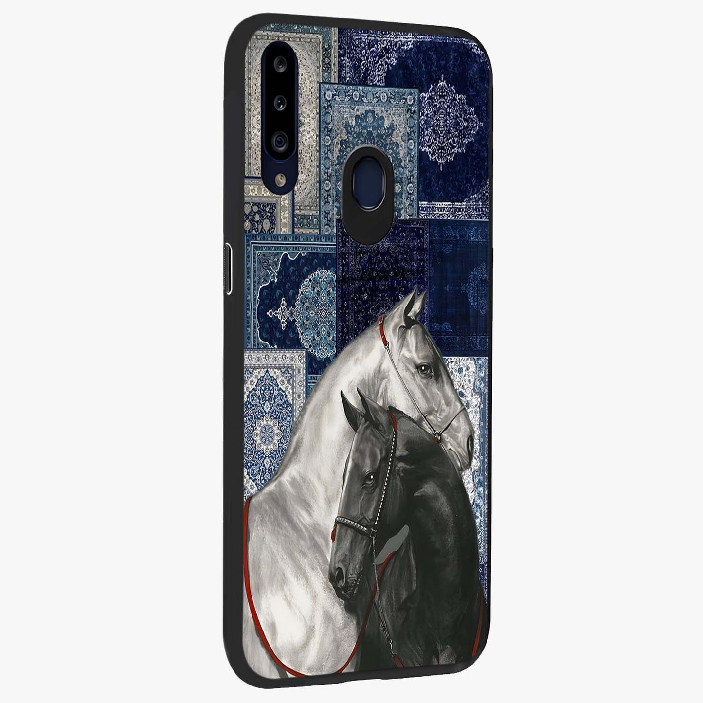 Midnight Stallion Blues Glass Case upright view showcasing dramatic horse artwork with bold artistic theme.