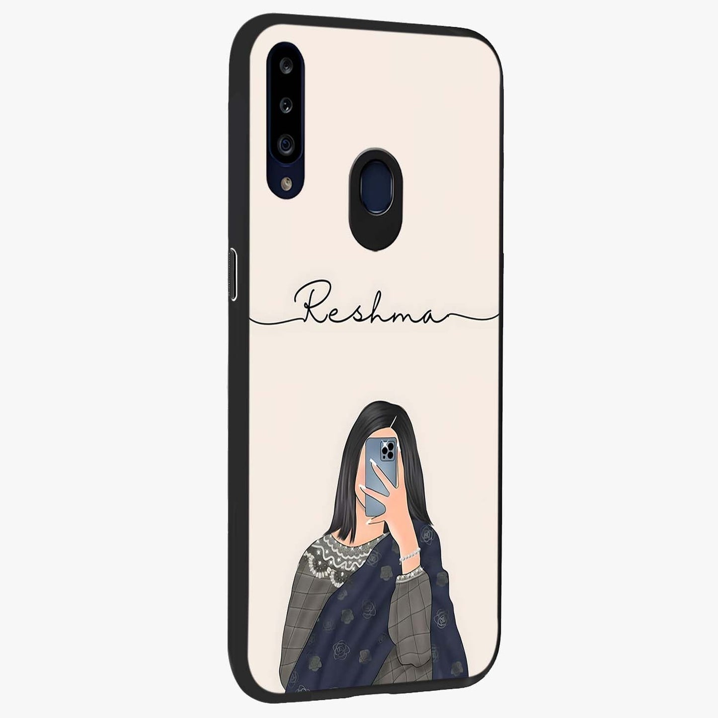 Mirror Mood Muse With Custom Name Glass Case upright view showcasing artistic mirror themed artwork with personalized aesthetic.