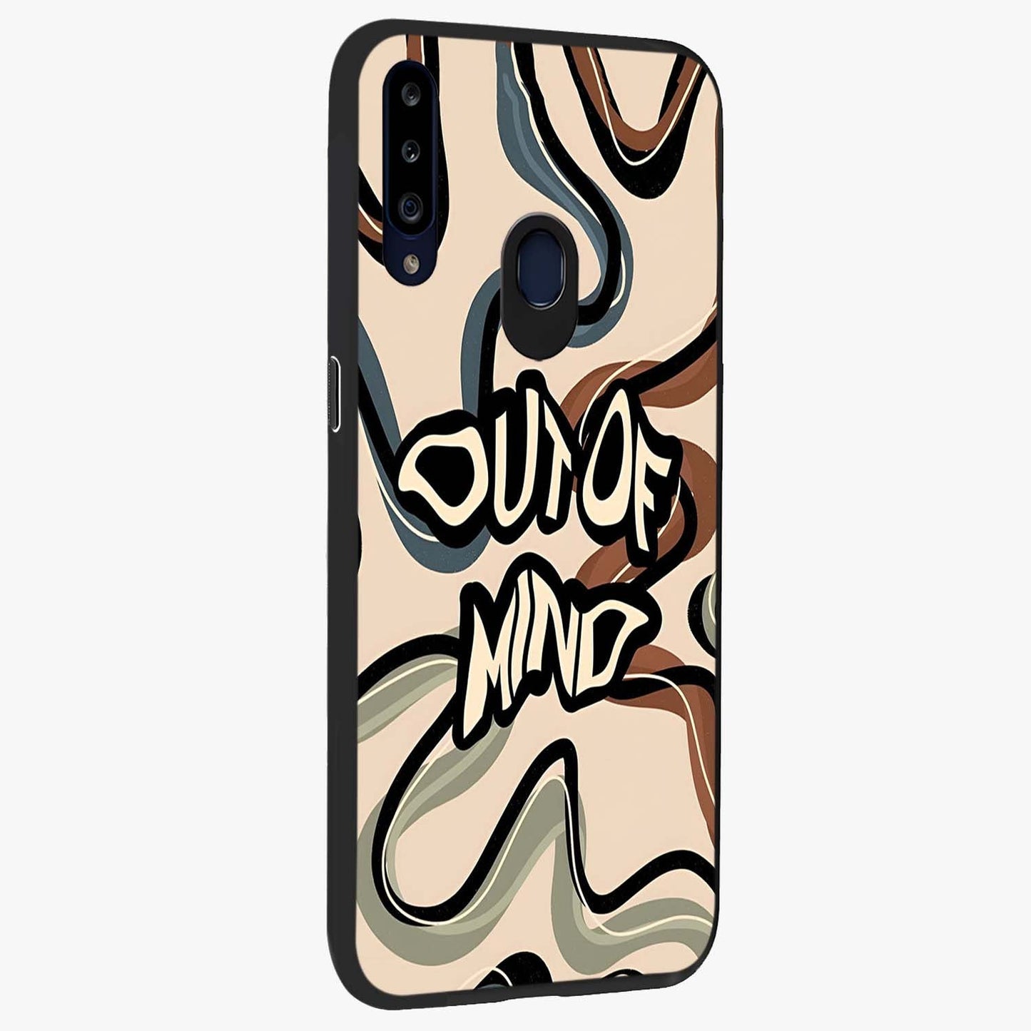 Out Of Mind Glass Case upright view showcasing striking typography artwork with edgy conceptual theme.