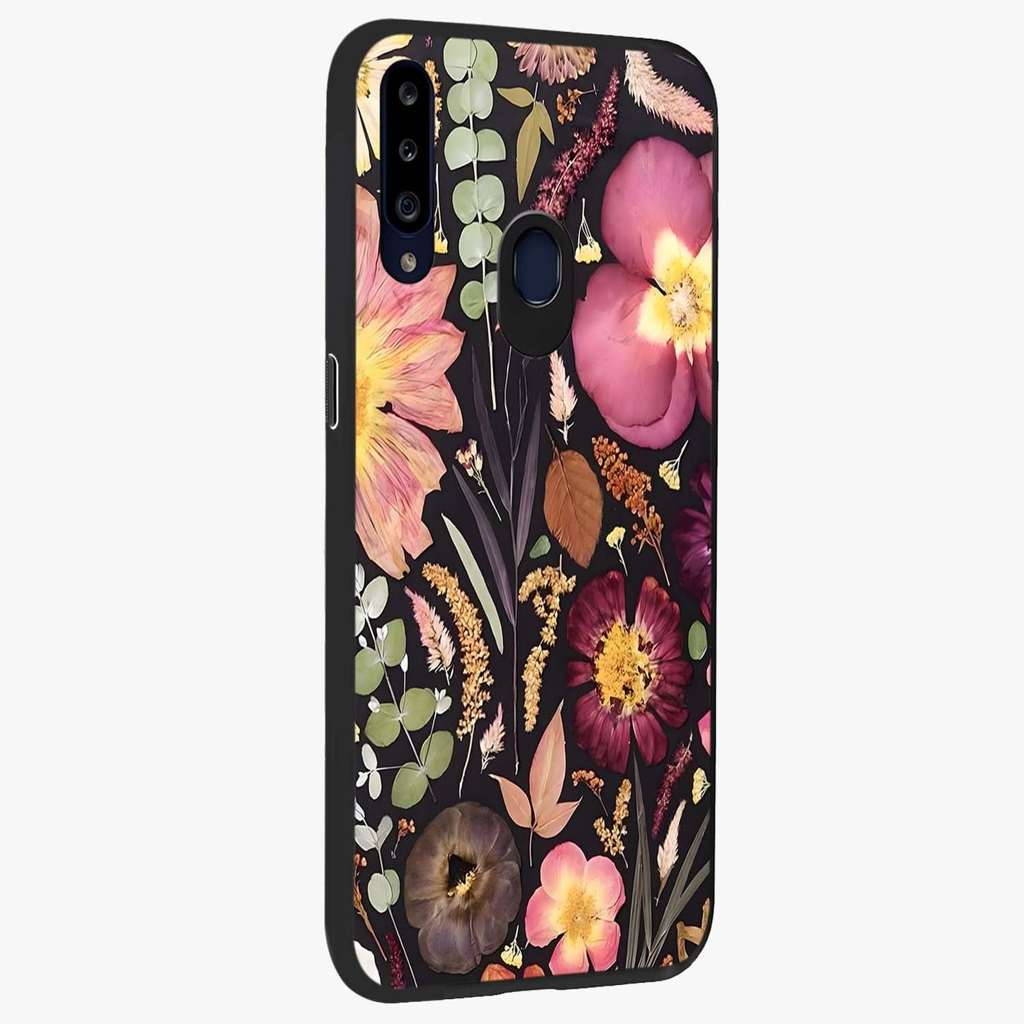 Petal Dream Tapestry Glass Case upright view showcasing detailed floral tapestry artwork with artistic nature theme.