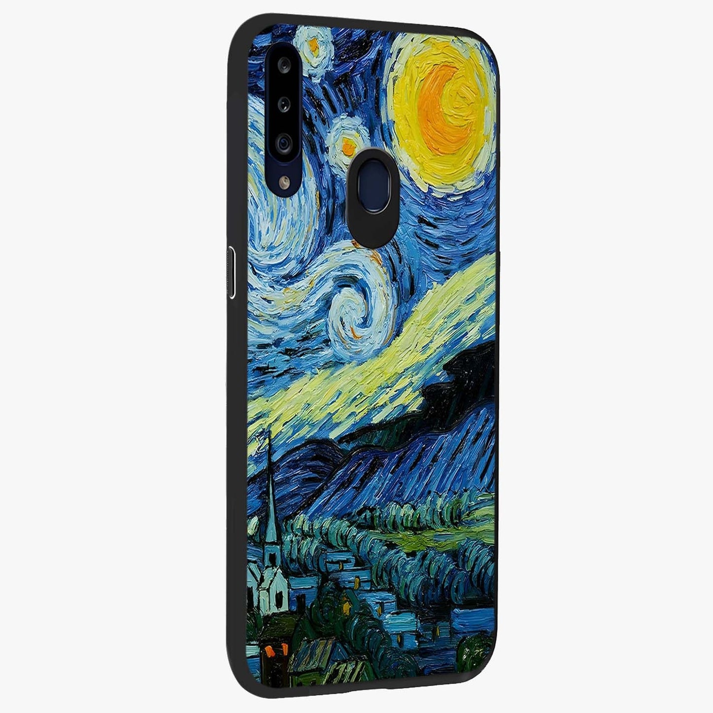 Van Gogh Art Glass Case upright view showcasing expressive painting style artwork with timeless artistic theme.
