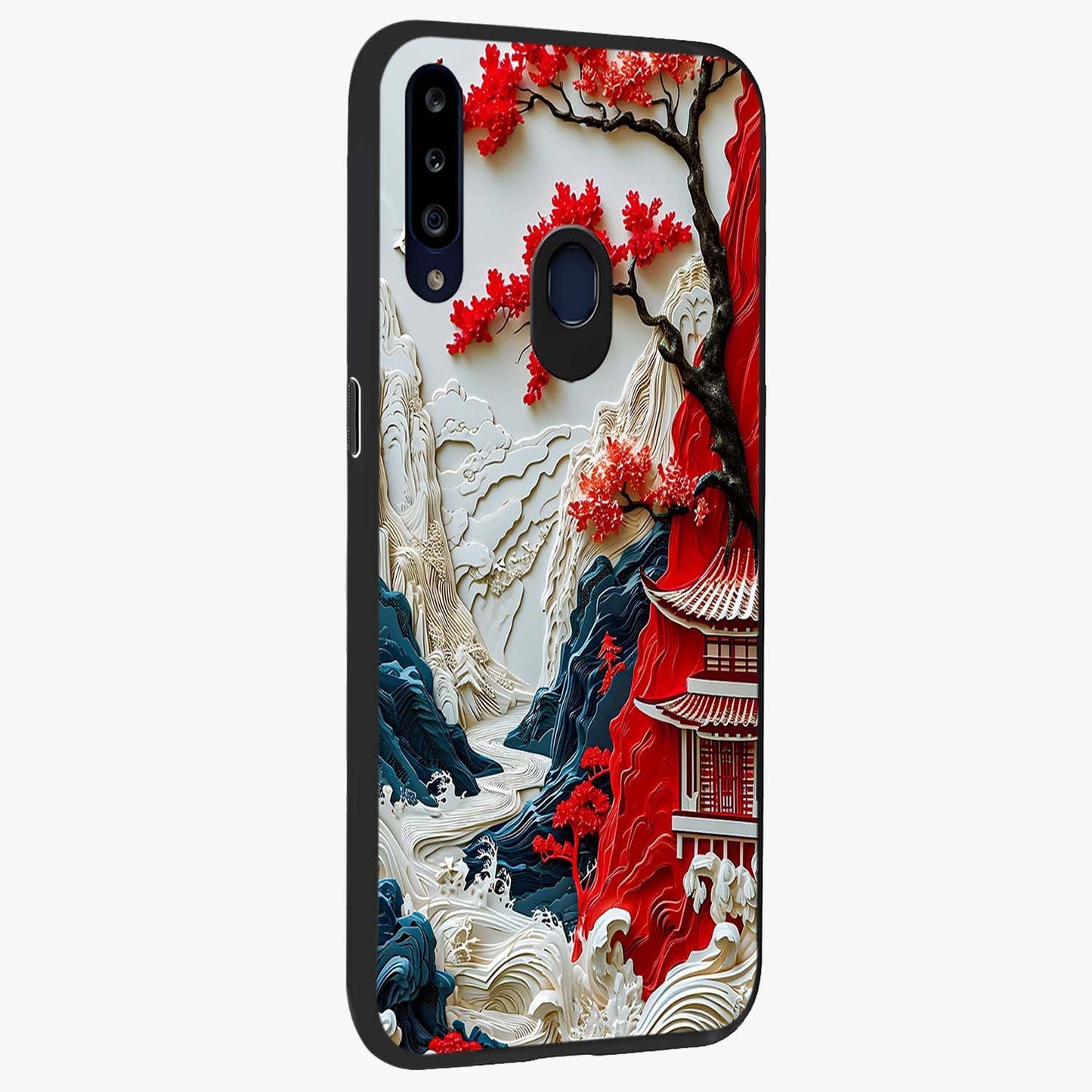Whispers Of Sakura Waves Glass Case upright view showcasing delicate cherry blossom artwork with elegant nature theme.