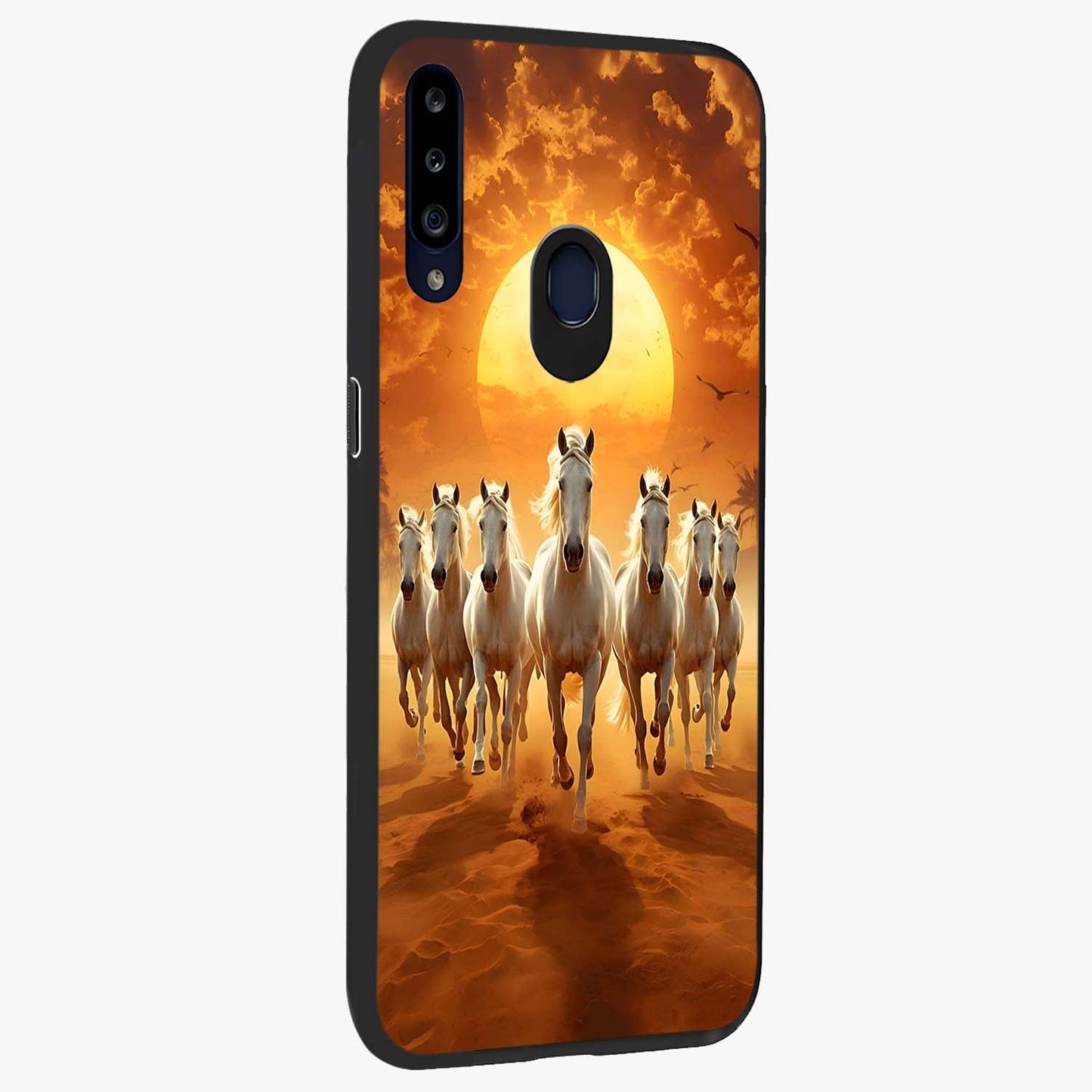 Wild Sunset Majesty Glass Case upright view showcasing dramatic sunset artwork with bold nature theme.