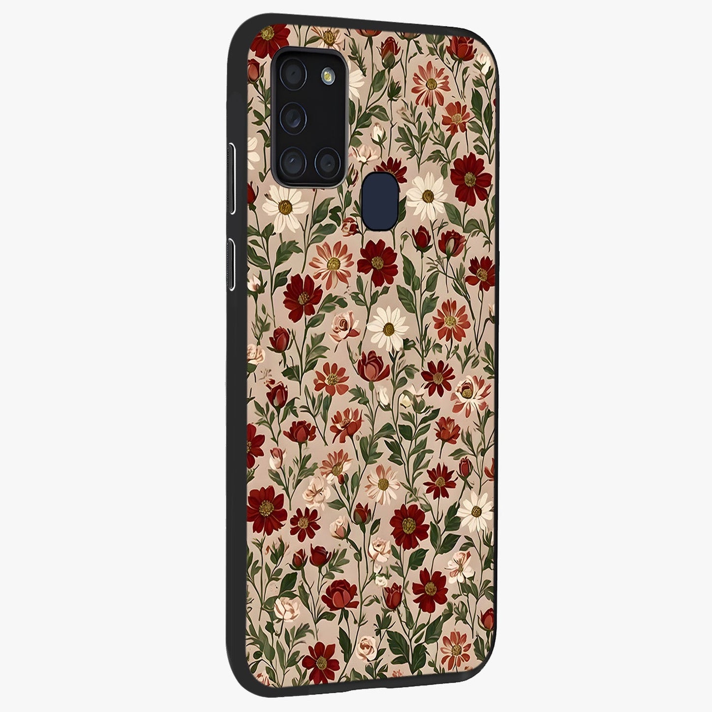 Biege Flower With Leaf Glass Case upright view showcasing delicate beige flower illustration with clean botanical style.