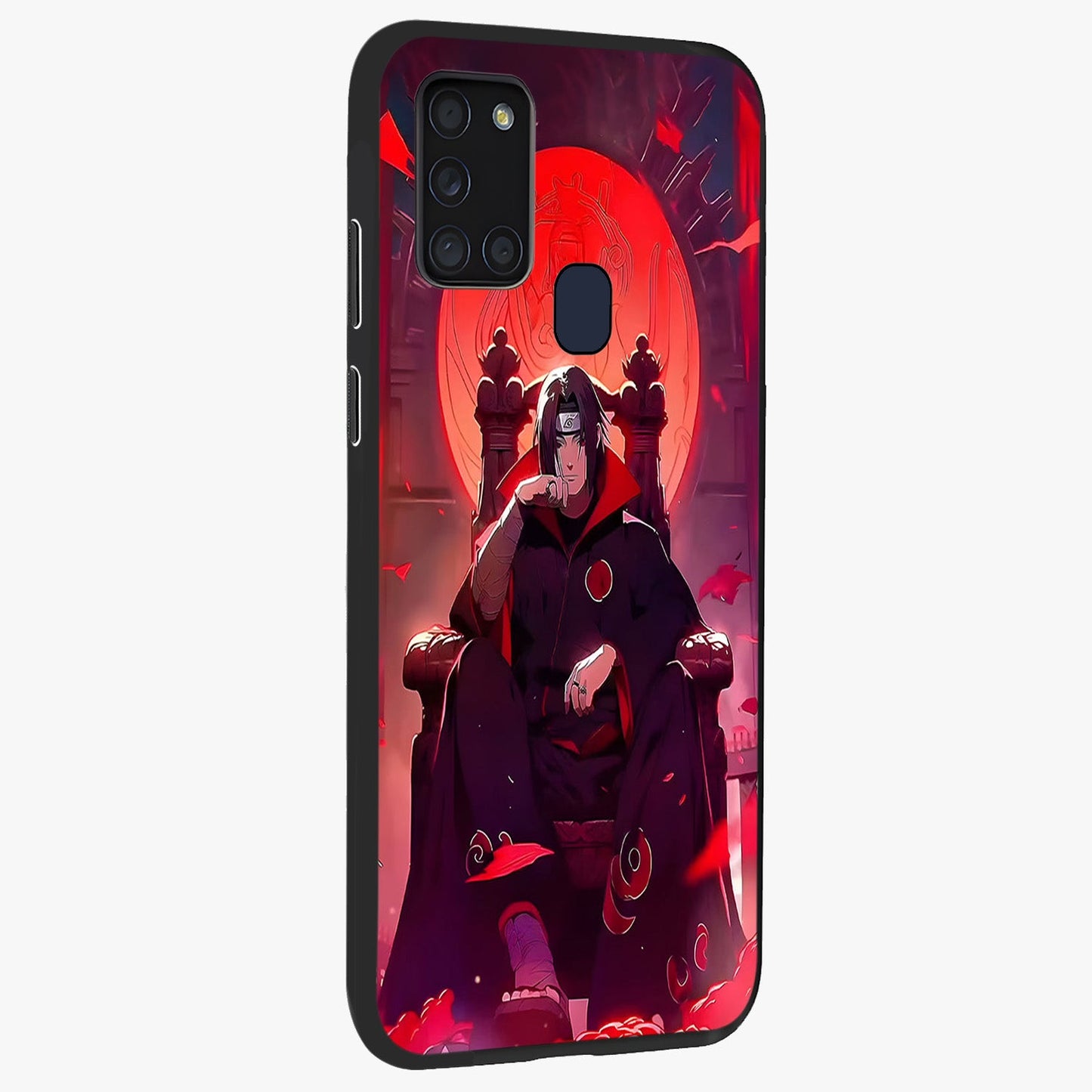 Blood Moon Sovereign Glass Case upright view showcasing powerful moon inspired artwork with cosmic aesthetic style.