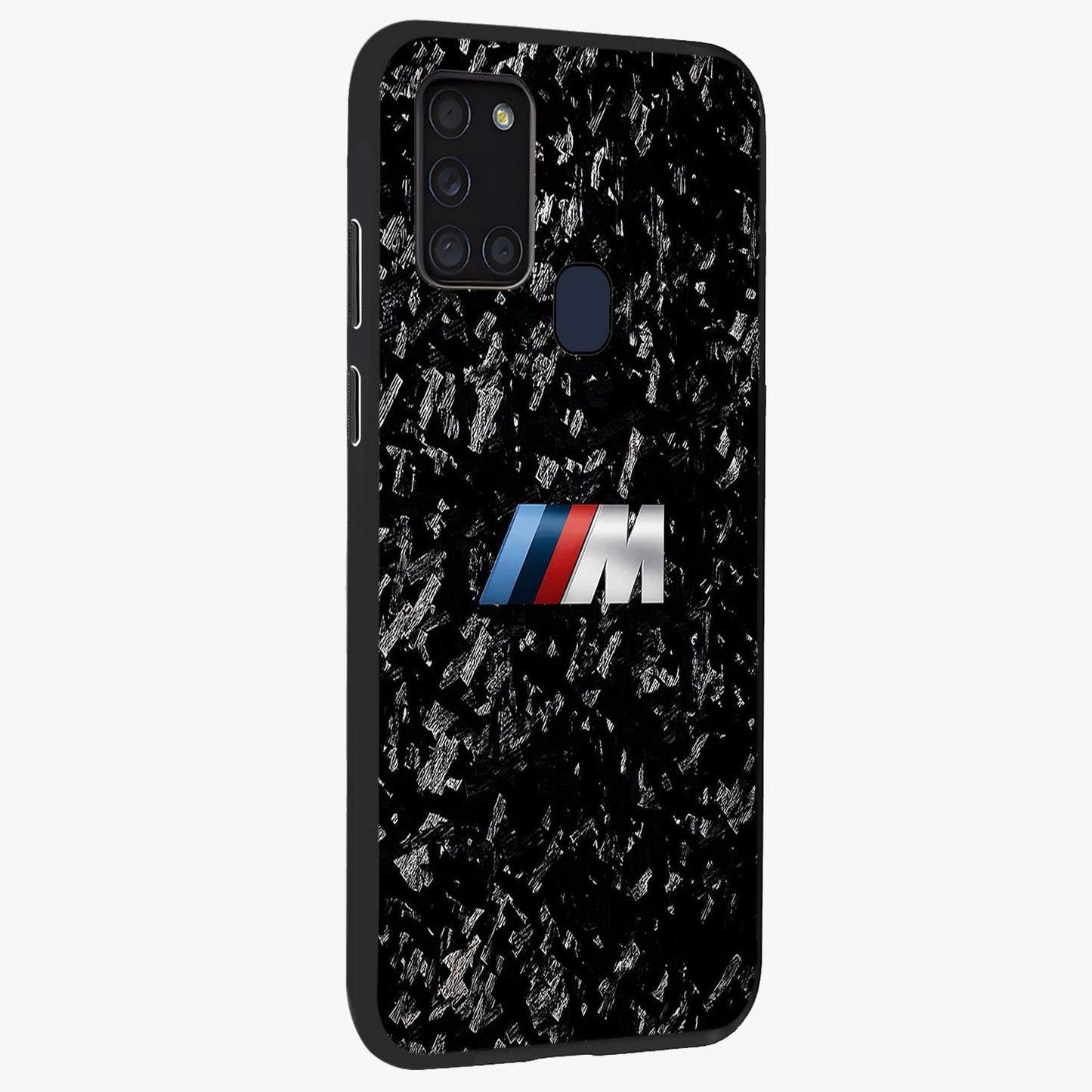 Carbon Speed Mark Glass Case upright view showcasing modern carbon speed graphic with bold automotive theme.