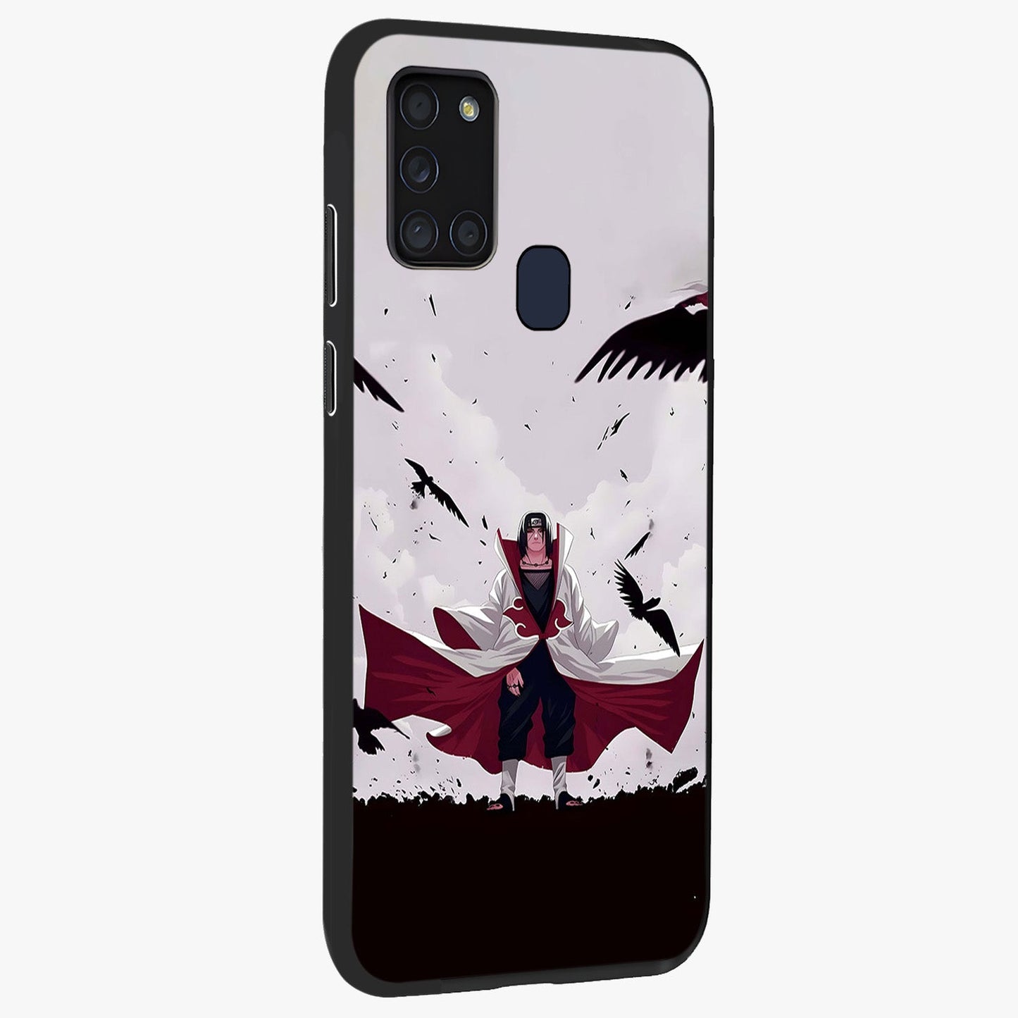 Crimson Crow Ascension Glass Case upright view showcasing dramatic crow artwork with bold gothic theme.
