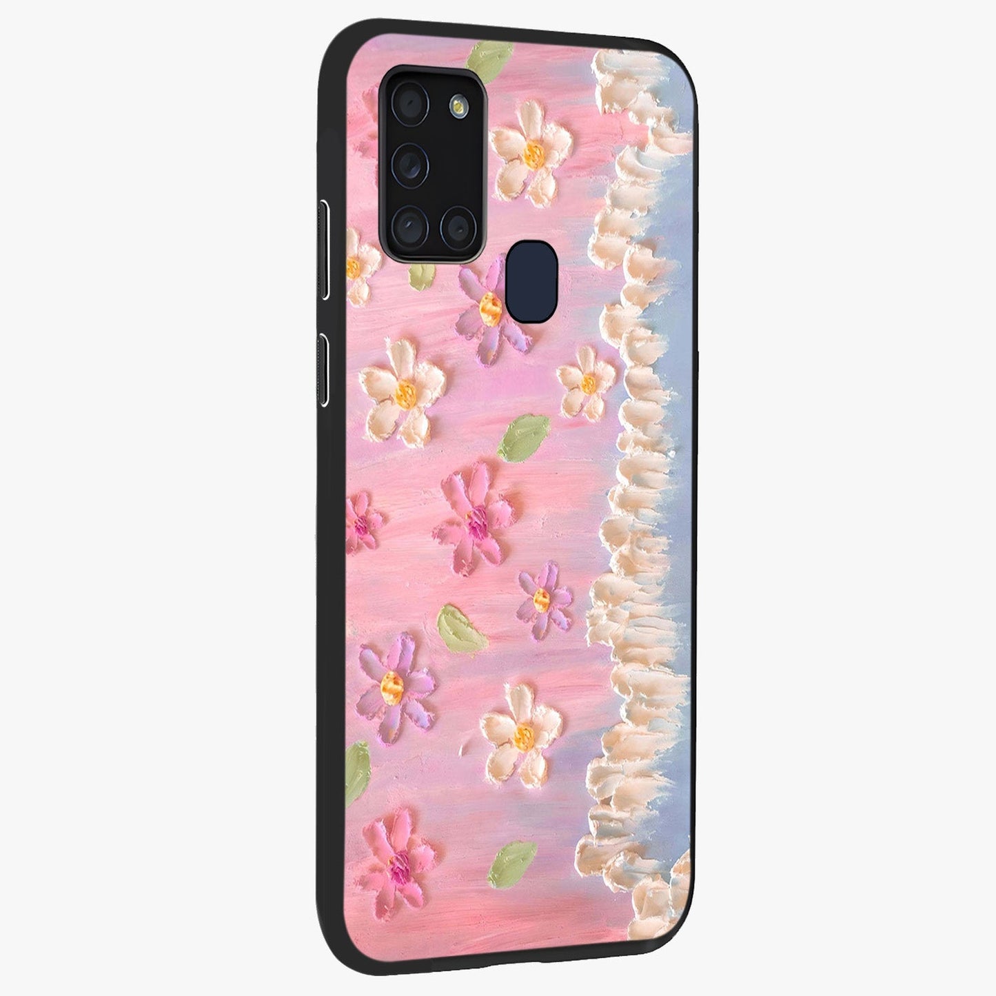 Dreamy Painted Garden Glass Case upright view showcasing vibrant floral garden artwork with artistic nature theme.