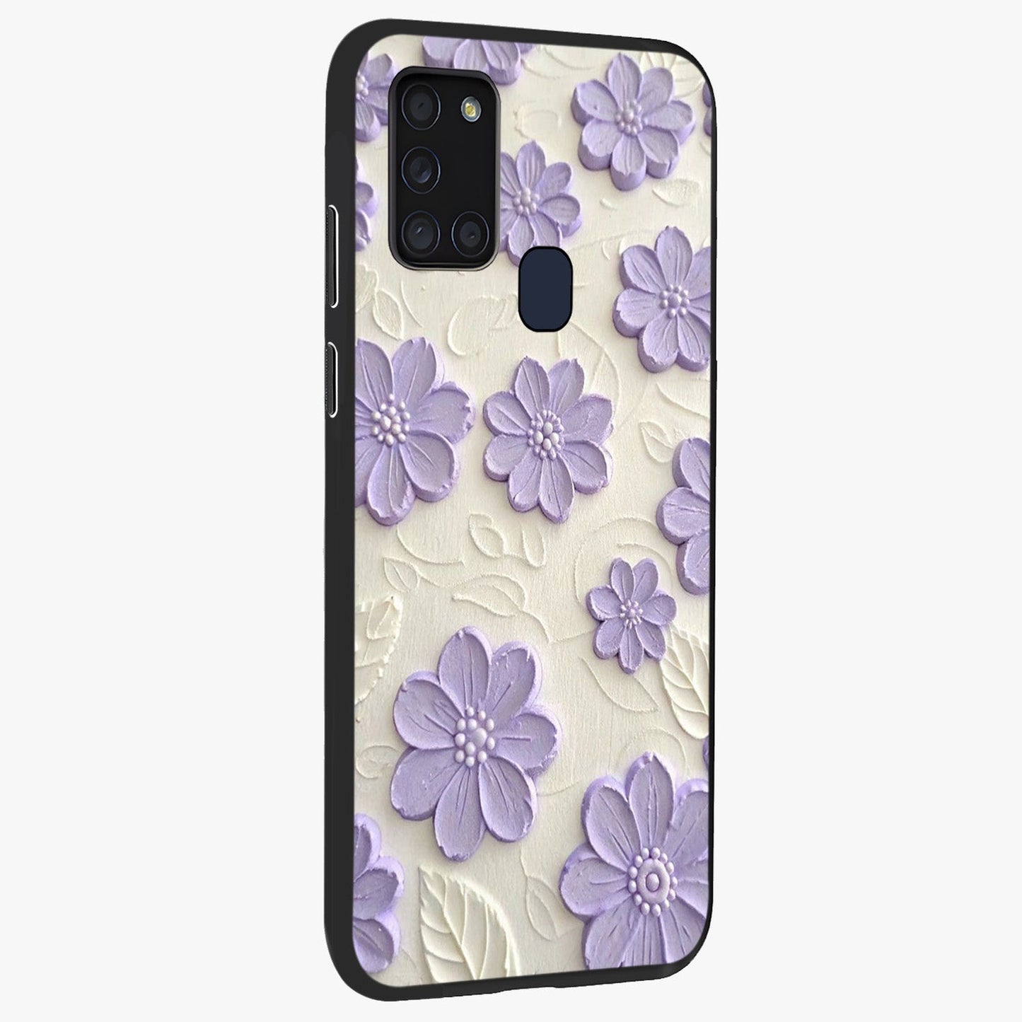 Floral Wall Art With Purple Flowers Glass Case upright view showcasing elegant purple flower artwork with decorative floral theme.