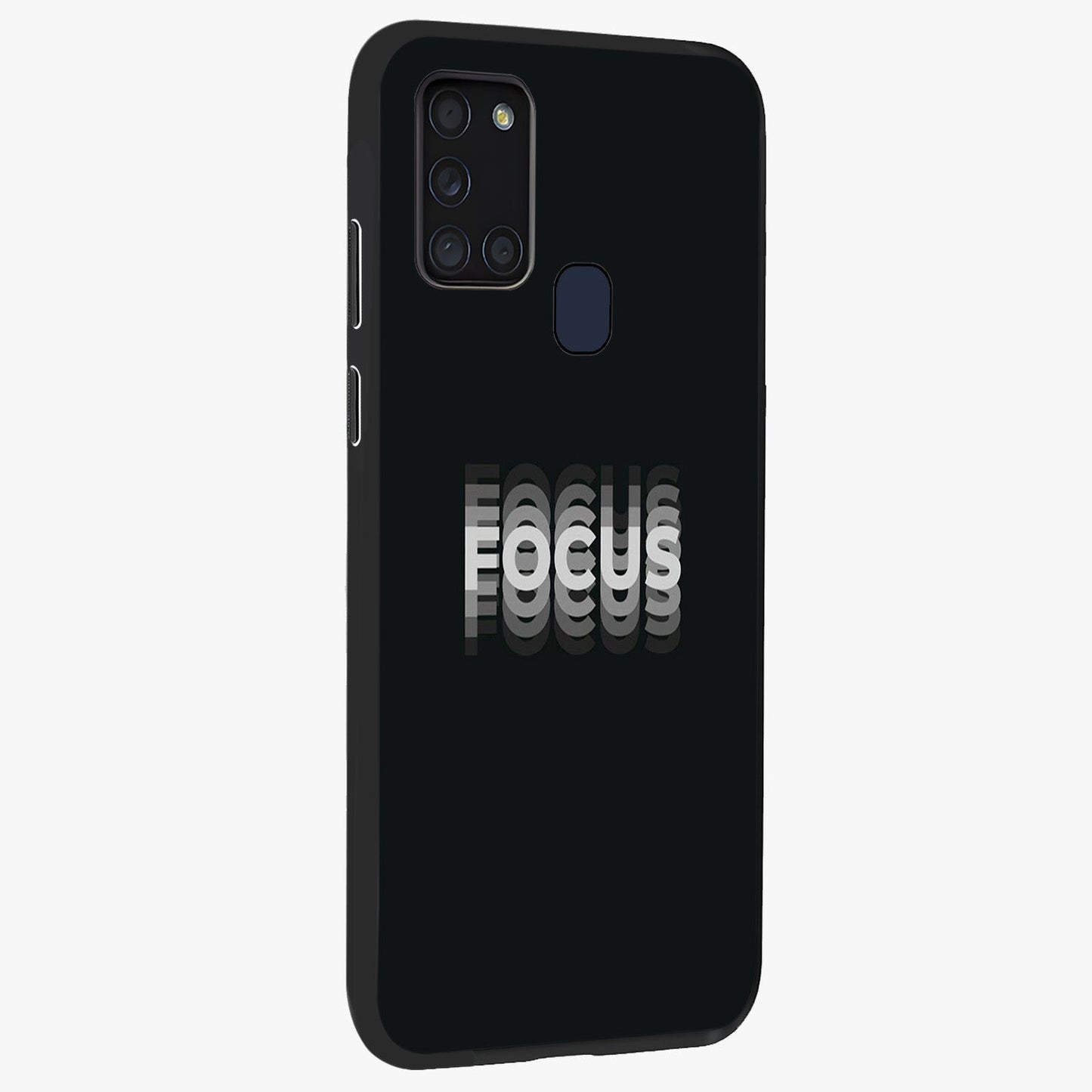 Focused Blade Discipline Glass Case upright view showcasing strong typography statement with sleek motivational theme.