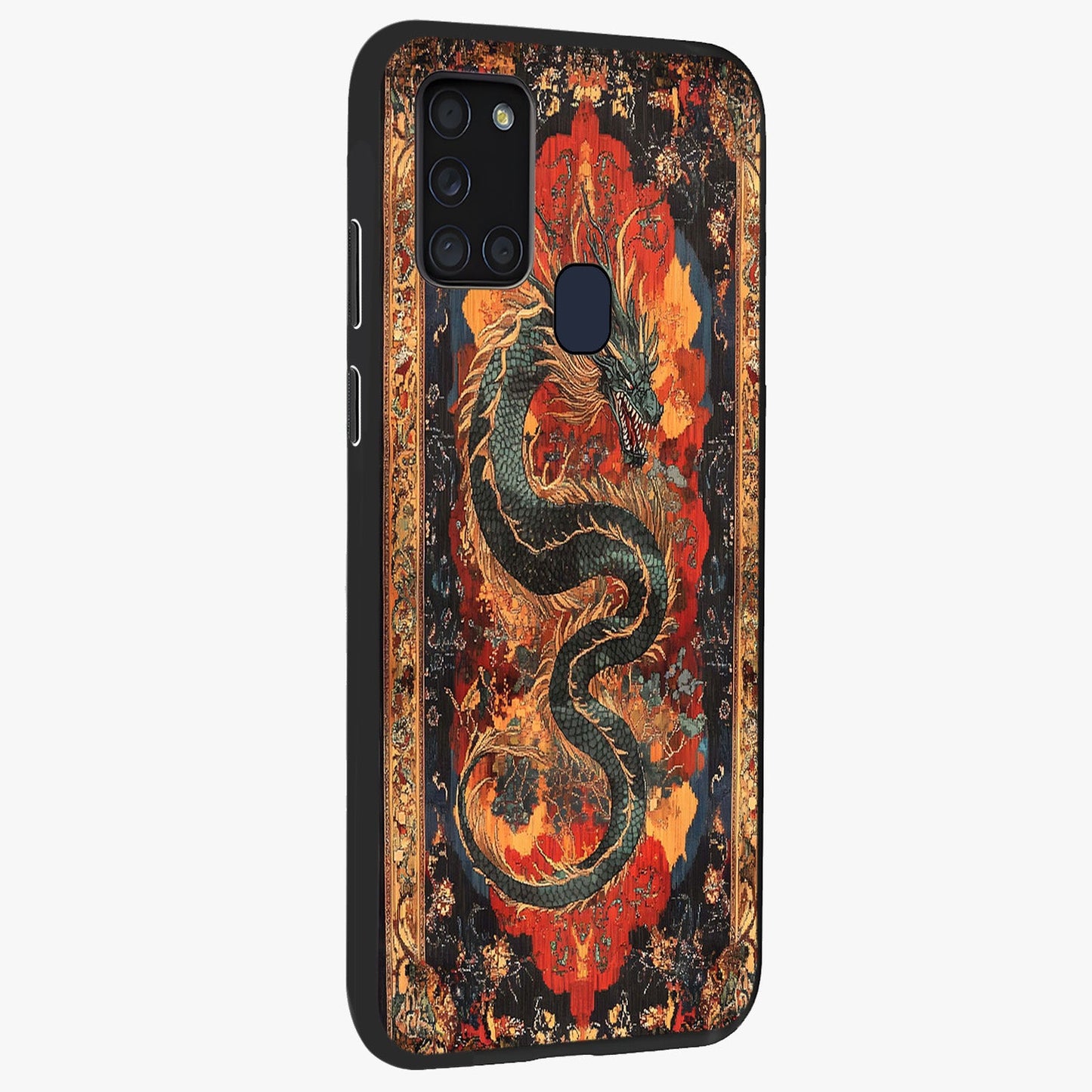 Inferno Dragon Soul Glass Case upright view showcasing intense dragon artwork with fantasy fire theme.