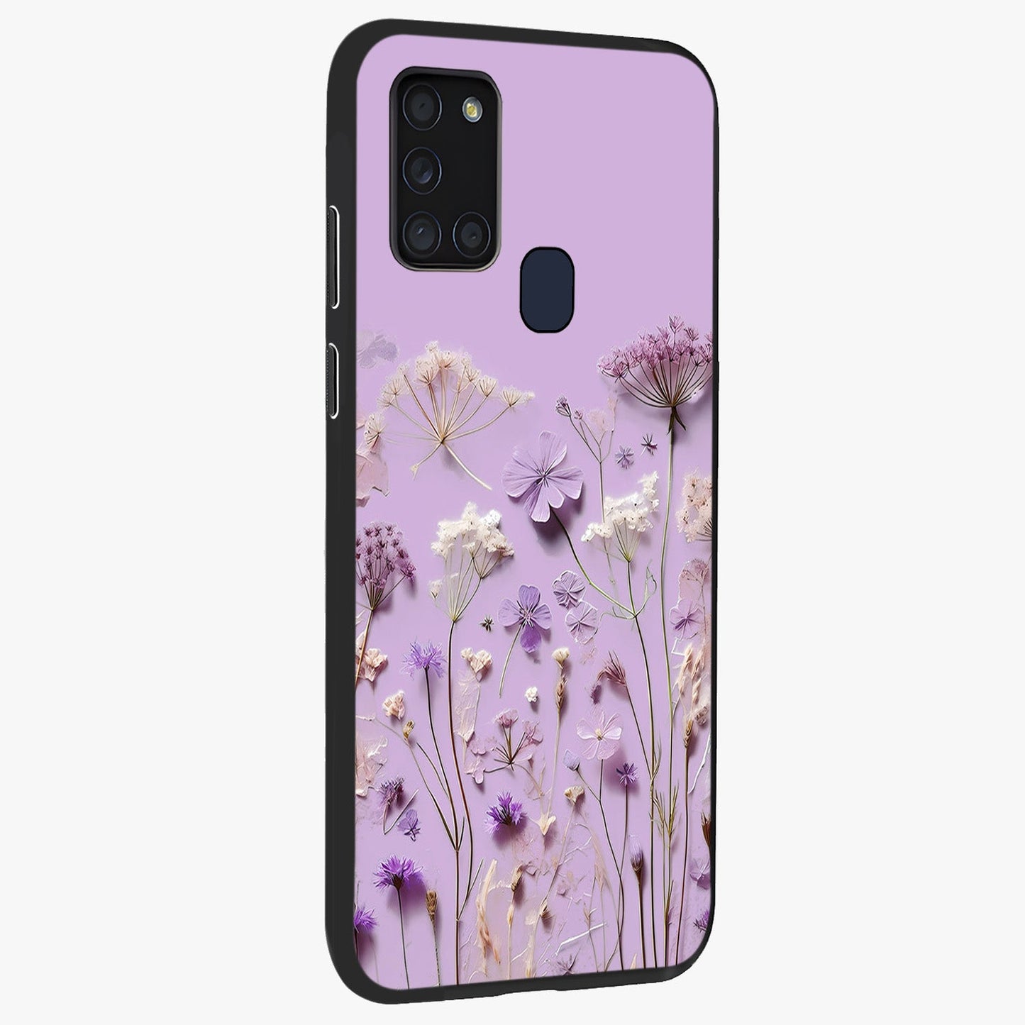 Lavender Blossom Dream Glass Case upright view showcasing delicate lavender blossom artwork with peaceful floral theme.