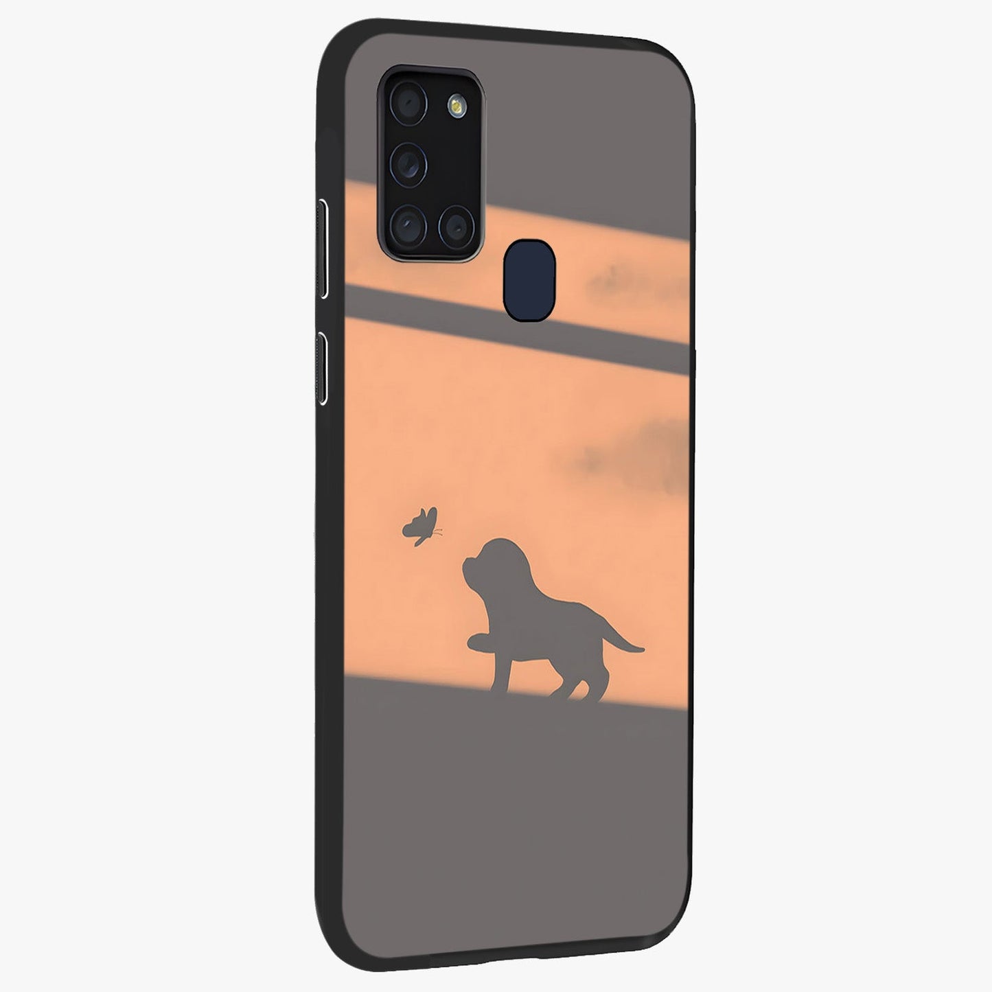 Puppy Shadow Art Glass Case upright view showcasing charming puppy artwork with creative silhouette theme.