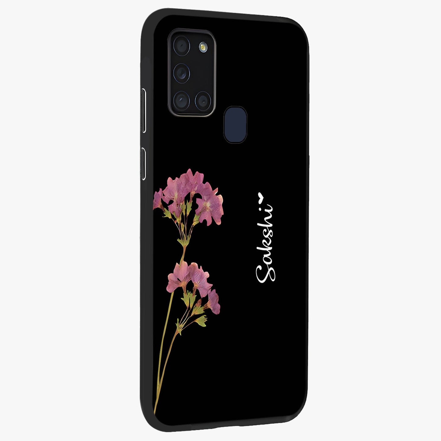Riching Lavender Flower Custom Name Glass Case upright view showcasing elegant lavender floral artwork with personalized aesthetic.