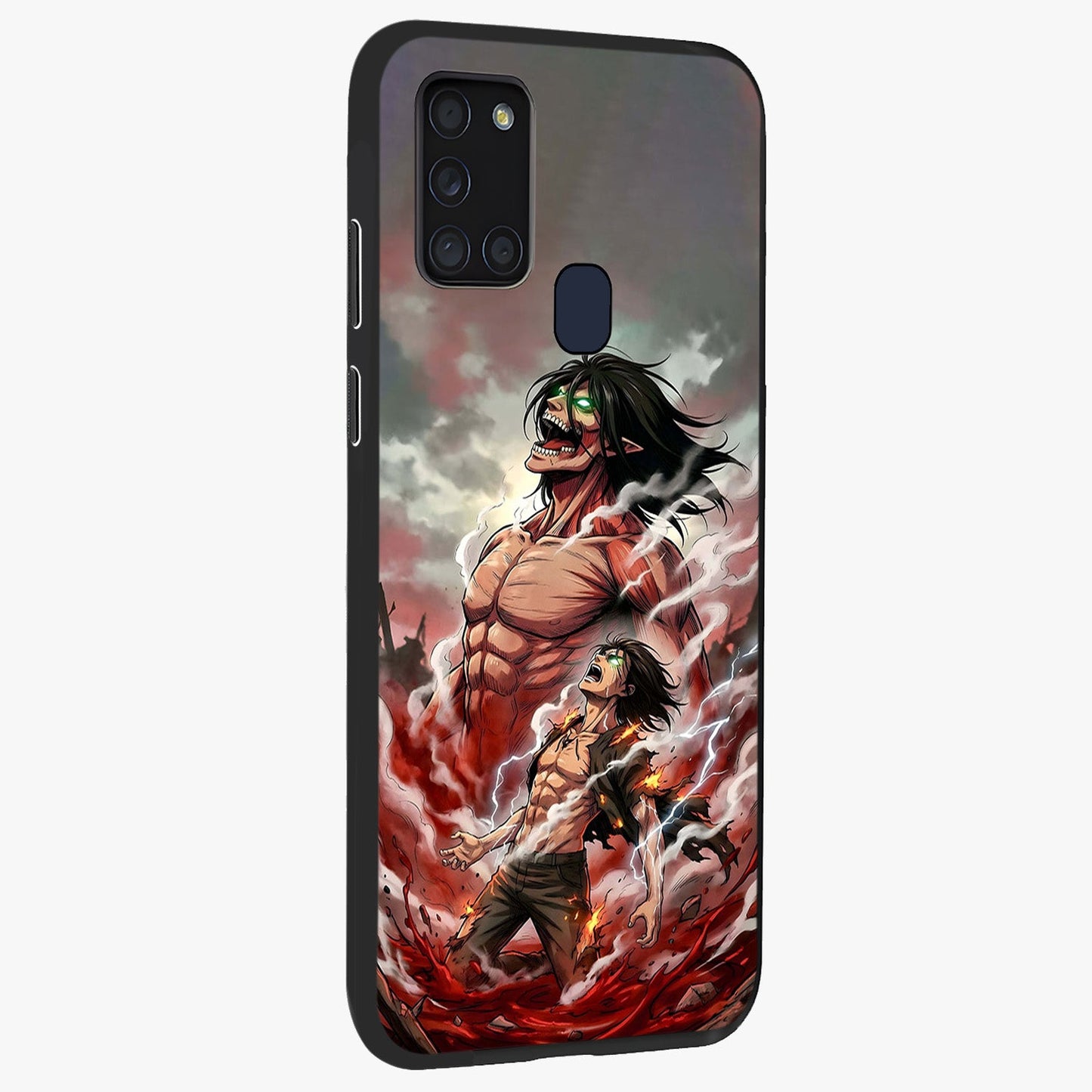 Titan Awakening Fury Glass Case upright view showcasing intense titan artwork with epic fantasy theme.