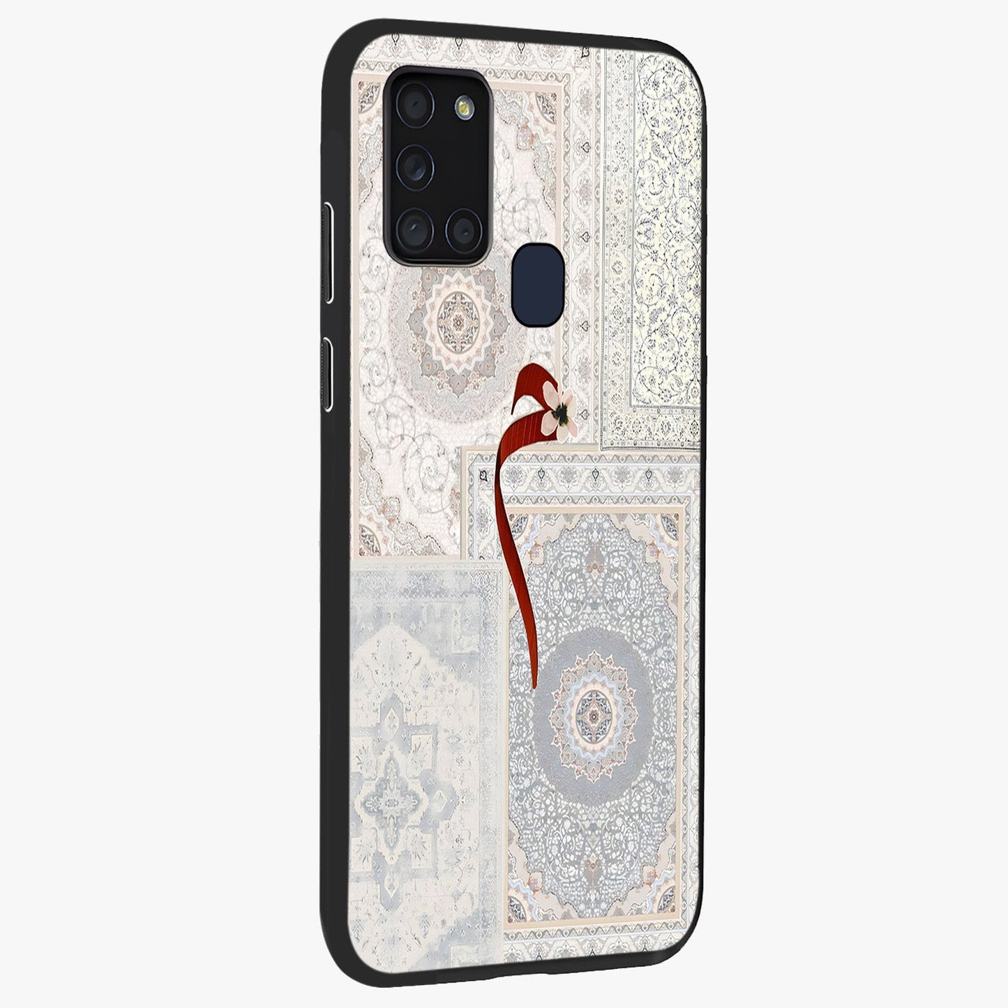 White Aesthetic Bow Glass Case upright view showcasing delicate ribbon bow artwork with cute minimalist theme.