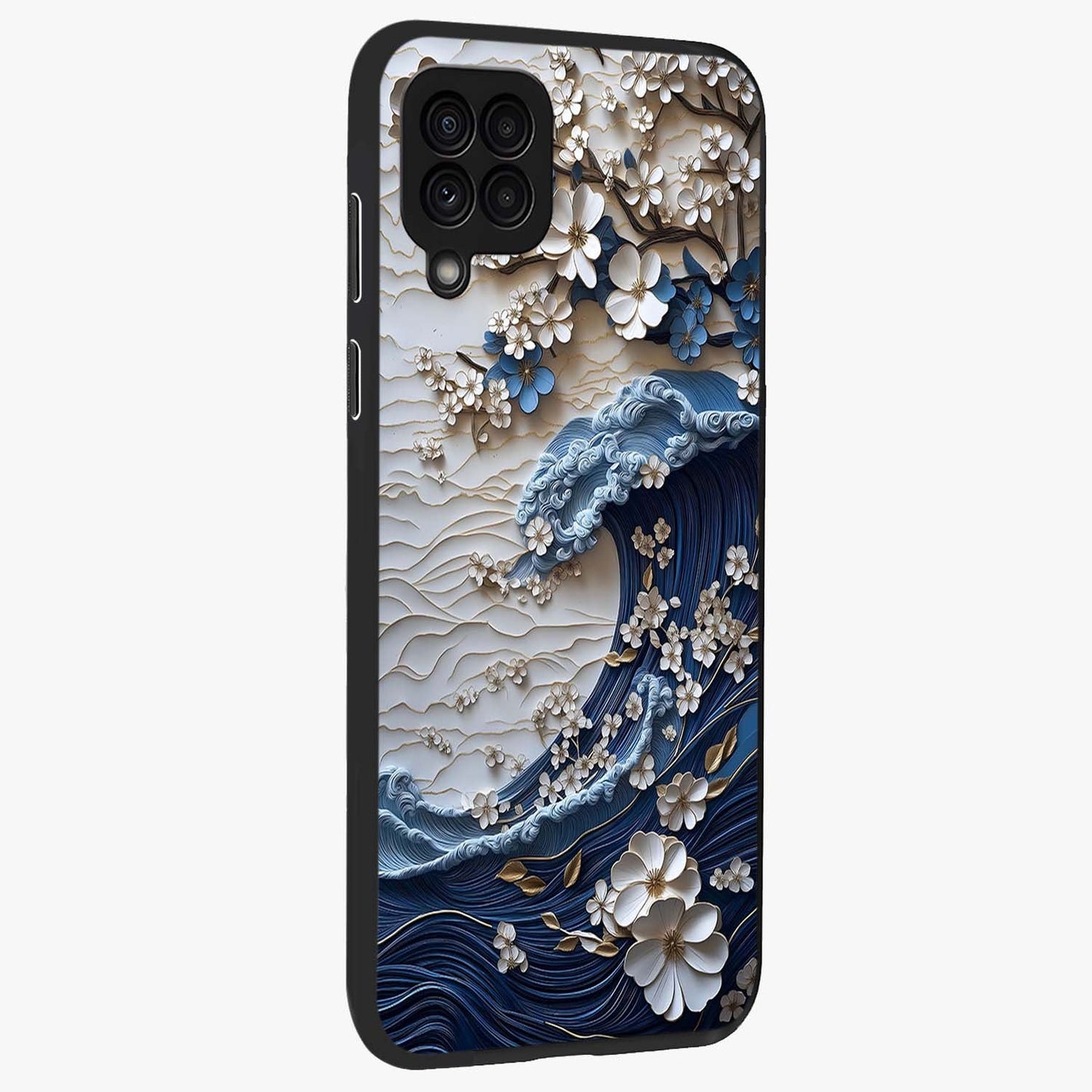 Floral Wave Origami Glass Case upright view showcasing creative floral origami artwork with artistic decorative theme.