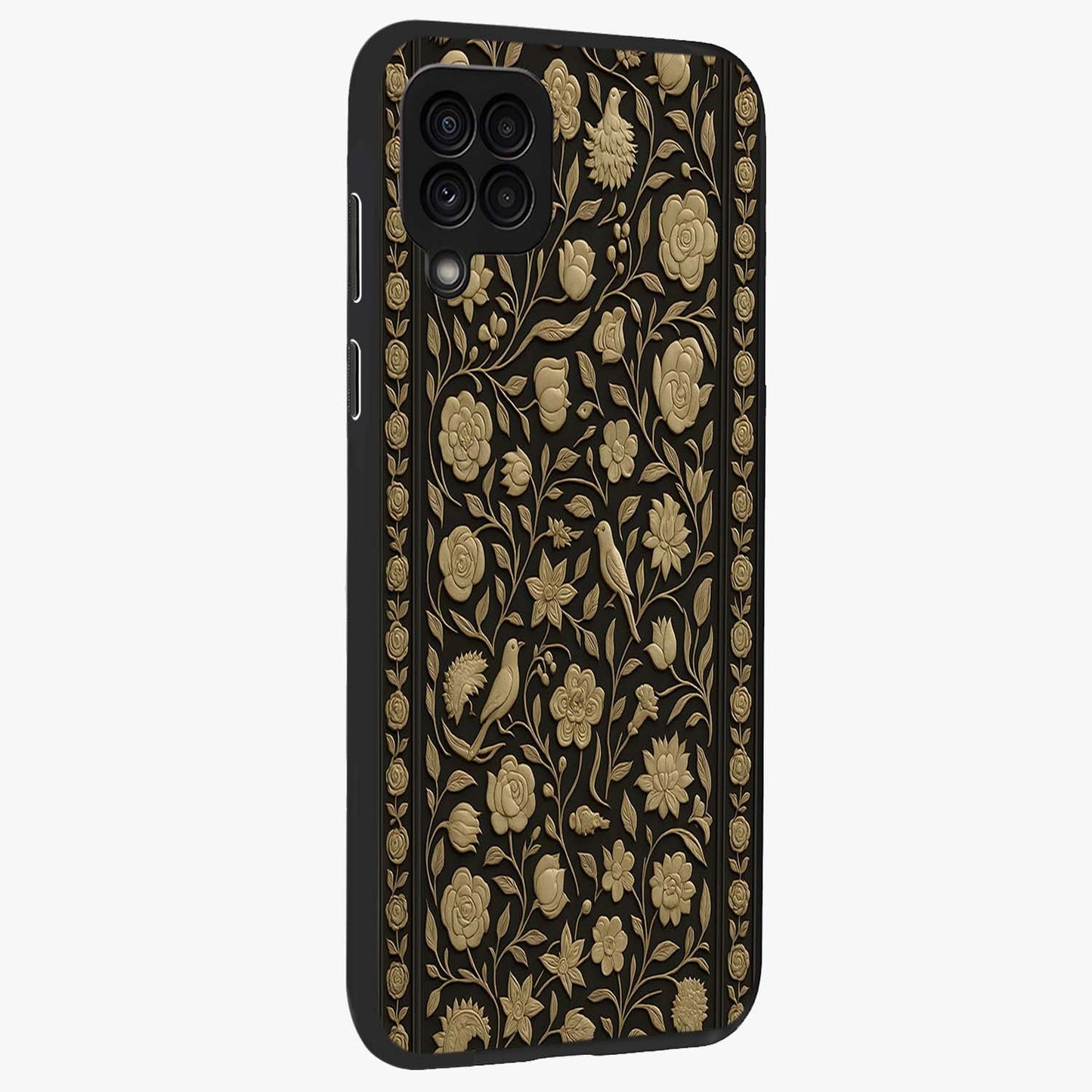 Golden Evil Eye Mandala Glass Case upright view showcasing decorative evil eye mandala artwork with spiritual aesthetic style.