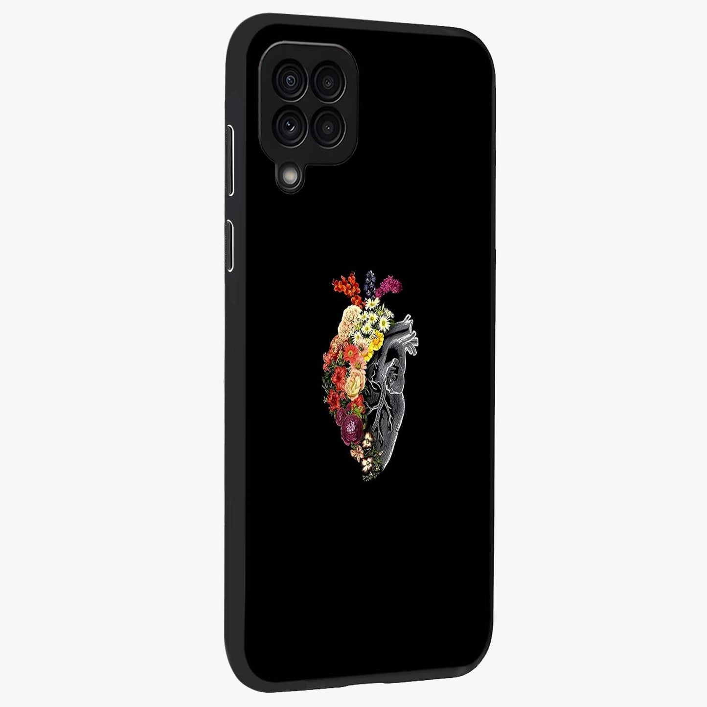 Heart With Flowers Glass Case upright view showcasing decorative heart and floral artwork with sweet romantic theme.