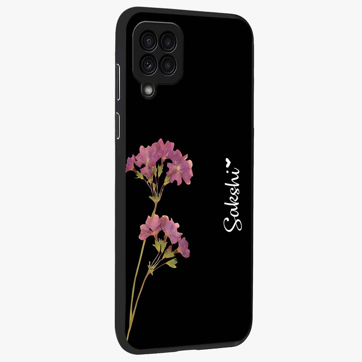 Riching Lavender Flower Custom Name Glass Case upright view showcasing elegant lavender floral artwork with personalized aesthetic.