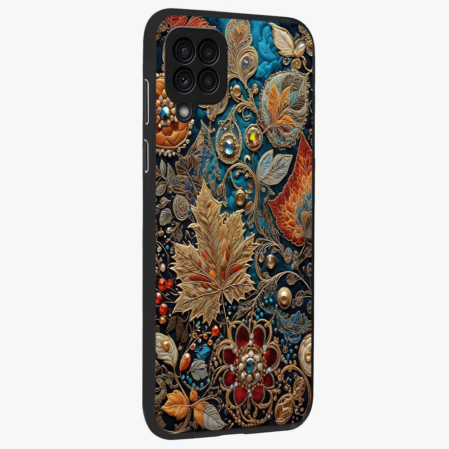 Royal Jewel Garden Glass Case upright view showcasing rich floral artwork with luxurious garden theme.