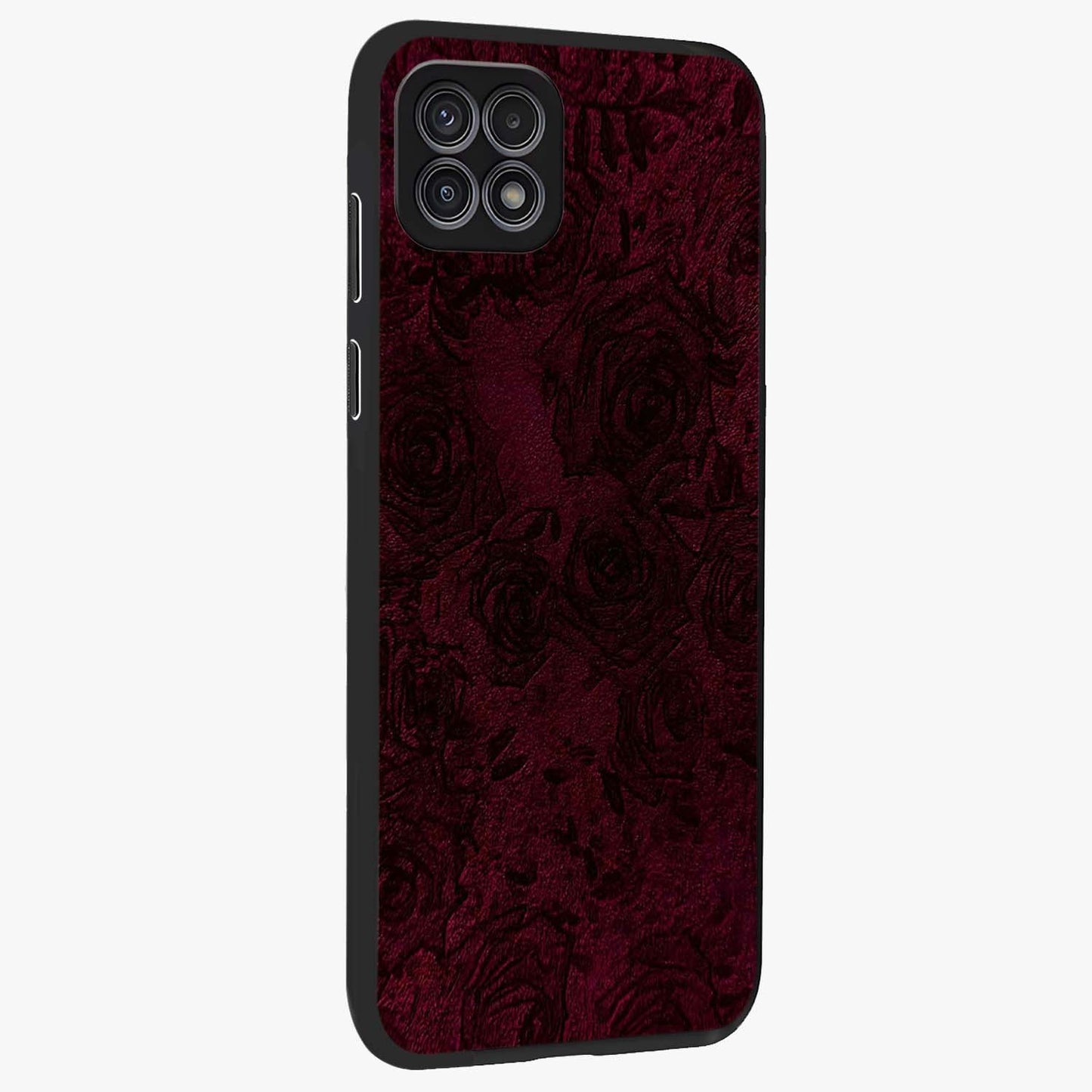 Crimson Fade Flow Glass Case upright view showcasing dynamic crimson flow artwork with stylish abstract theme.