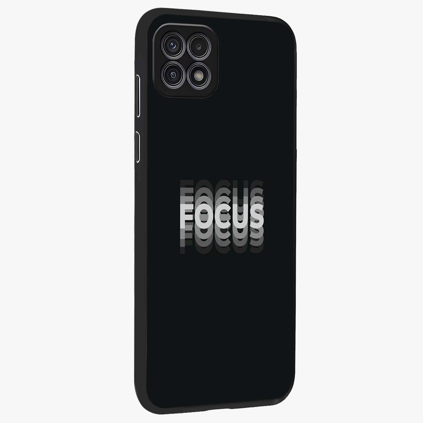 Focused Blade Discipline Glass Case upright view showcasing strong typography statement with sleek motivational theme.
