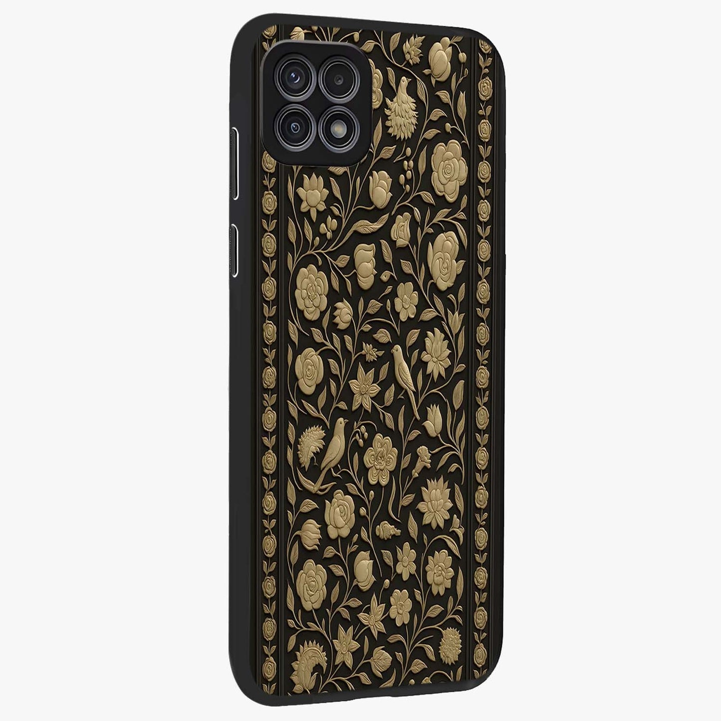 Golden Evil Eye Mandala Glass Case upright view showcasing decorative evil eye mandala artwork with spiritual aesthetic style.