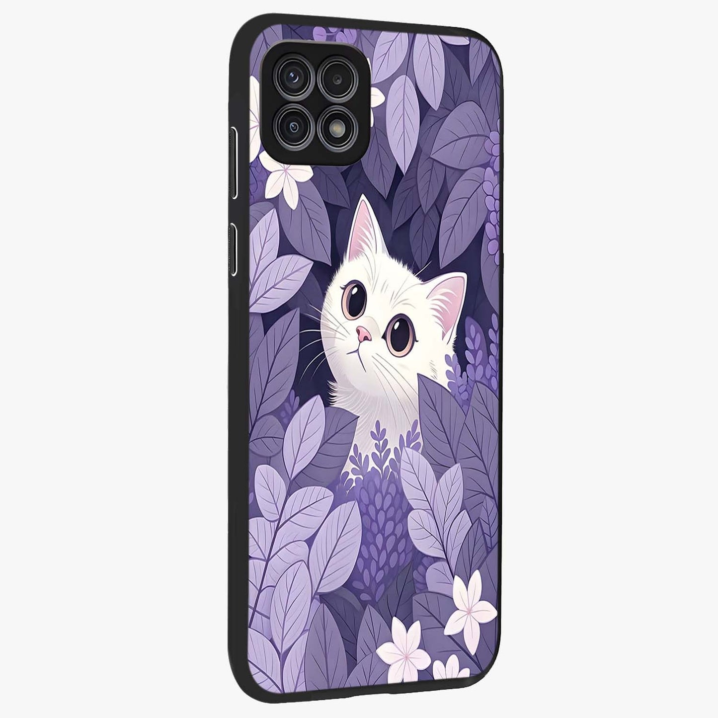 Lilac Hide Peek Cat Glass Case upright view showcasing charming cat artwork with adorable peek theme.