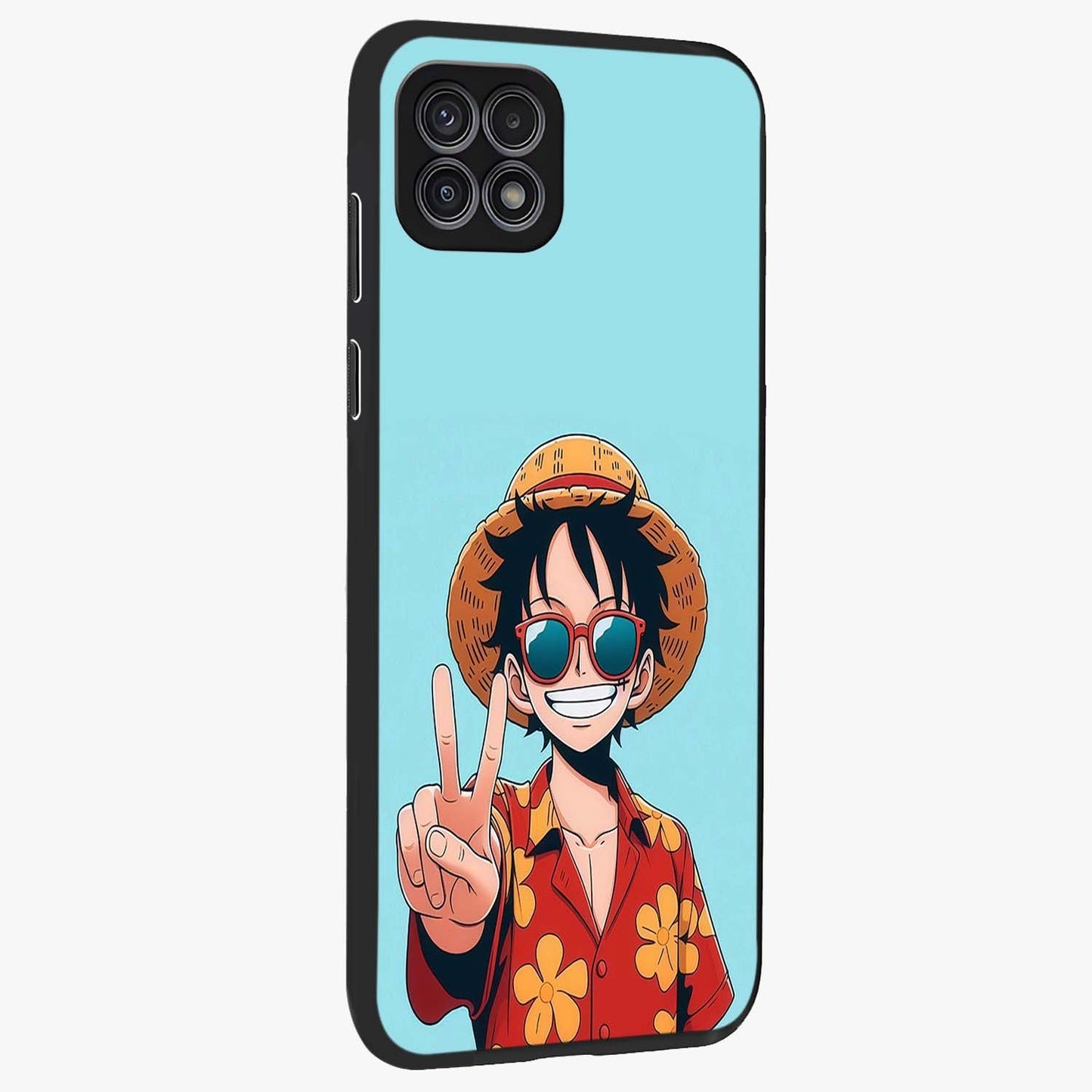 Luffy Summer Anime Vibe Glass Case upright view showcasing dynamic anime artwork with bright adventurous theme.