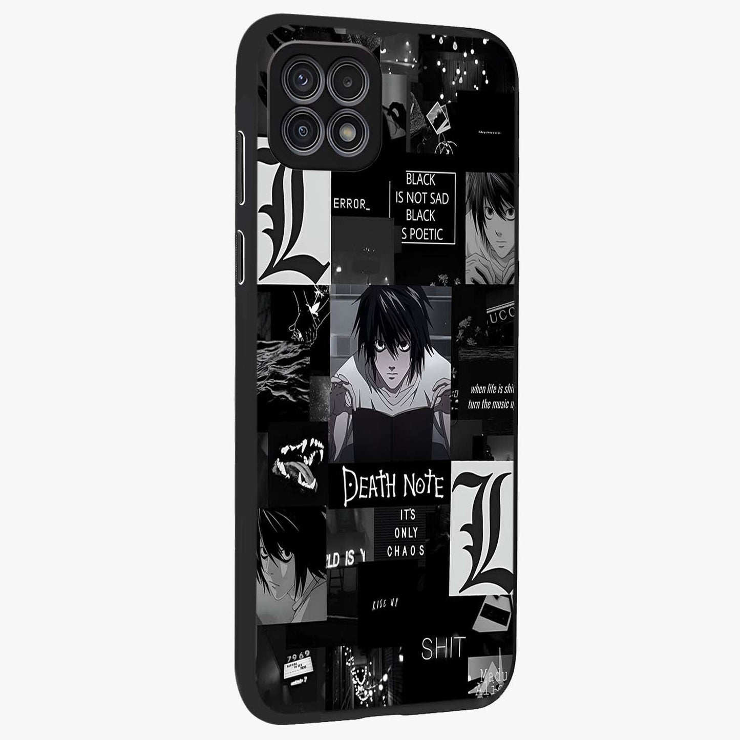 Midnight Chaos Mind Glass Case upright view showcasing expressive abstract artwork with bold dark theme.