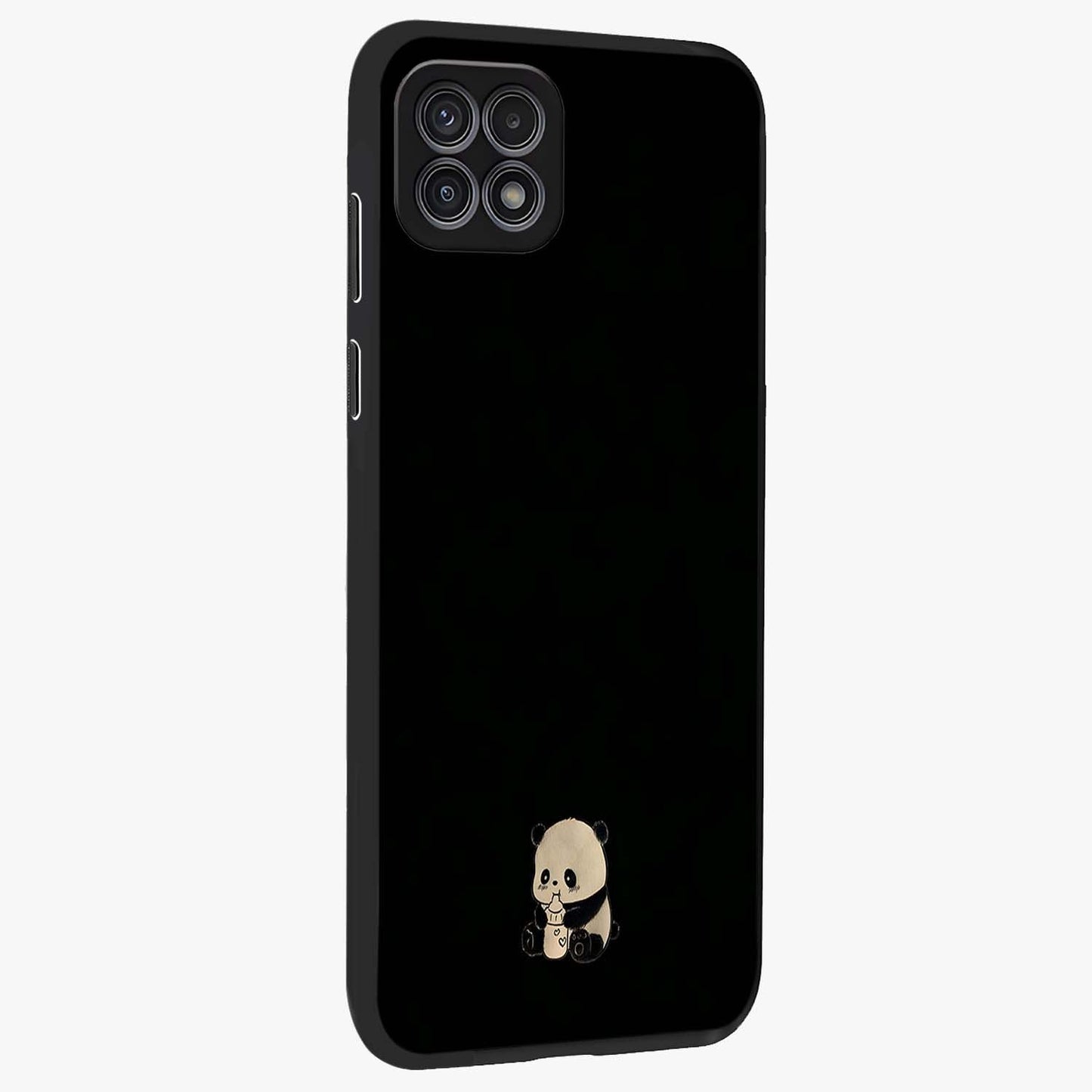 Midnight Panda Love Glass Case upright view showcasing charming panda artwork with playful romantic theme.