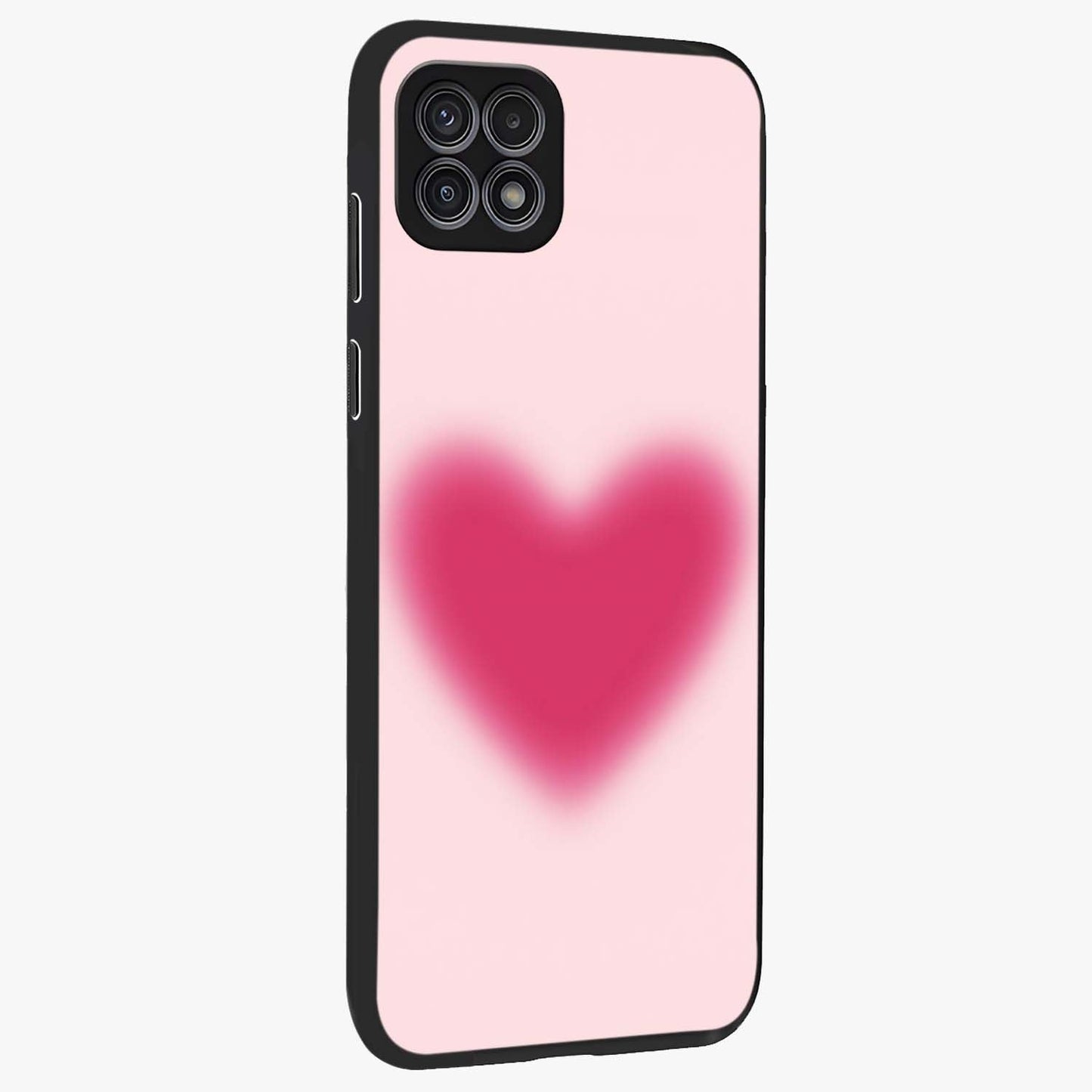 Pink Aura Heart Glass Case upright view showcasing romantic heart artwork with soft pastel theme.