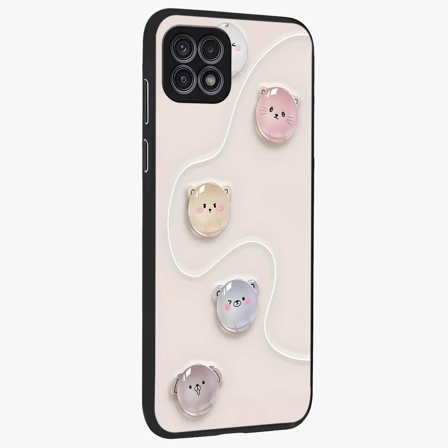 Puffy Face Parade Glass Case upright view showcasing adorable character artwork with cheerful animated theme.