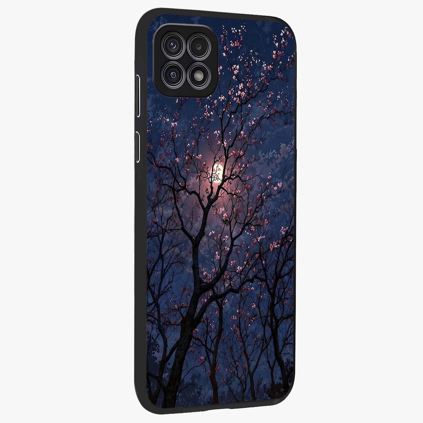 Twilight Sakura Serenade Glass Case upright view showcasing beautiful cherry blossom artwork with serene evening theme.