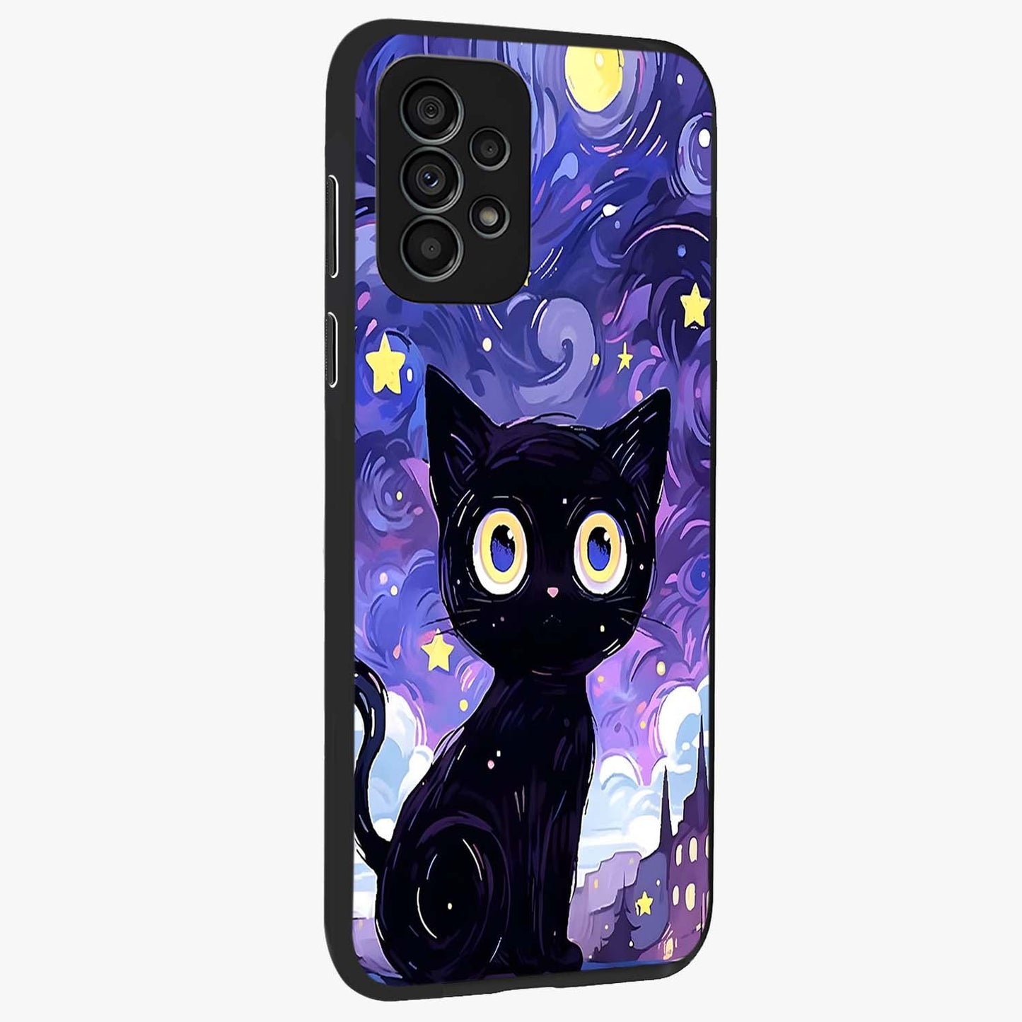 Abstract Cat Art Glass Case upright view showcasing creative feline illustration and aesthetic artistic style.